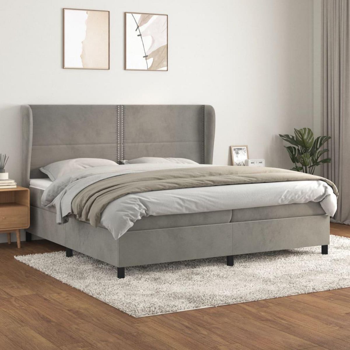 VIDAXL Sommier a lattes de lit et matelas Gris clair 200x200cm Velours