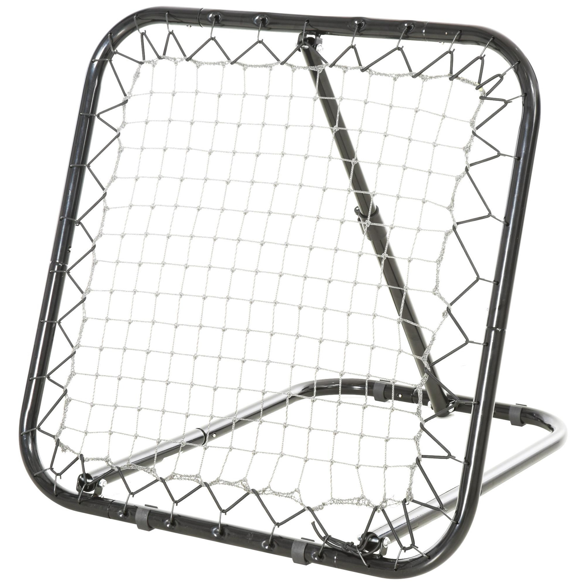 HOMCOM Filet de rebond de football pliable - inclinaison réglable 5 positions - dim. 84l x 78l x 78h cm - piquets d'ancrage inclus filet pe blanc métal époxy noir