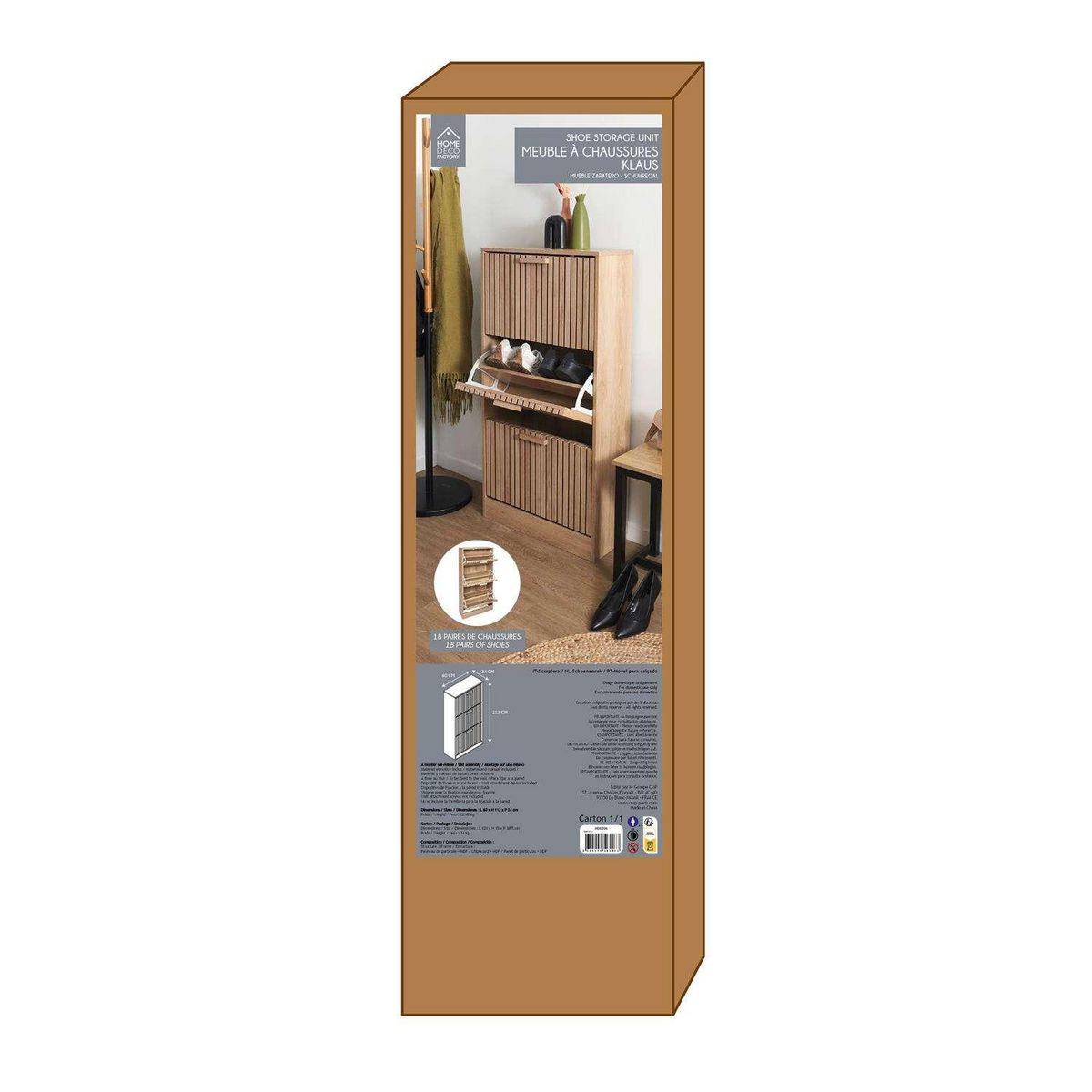 The Home Deco Factory Meuble à chaussures avec 3 portes Saulk - Marron