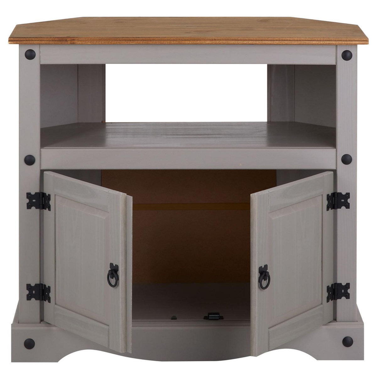 IDIMEX Meuble TV RAMON avec 2 portes, style mexicain en pin massif gris et brun