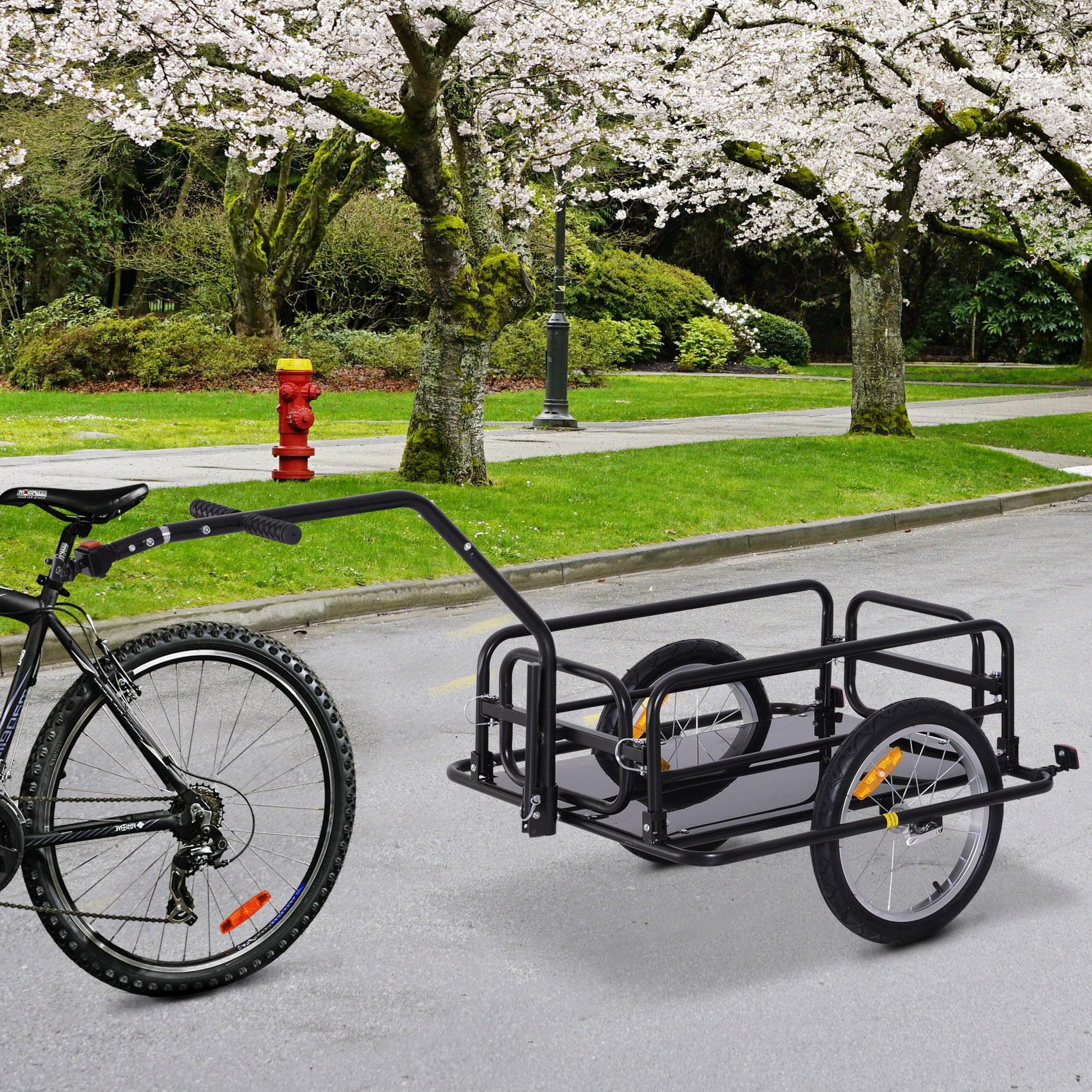 Voir la diapositive 2 : HOMCOM Remorque vélo remorque de transport pour vélo 155l x 71,5l x 77h cm barre d'attelage universelle pliable acier noir