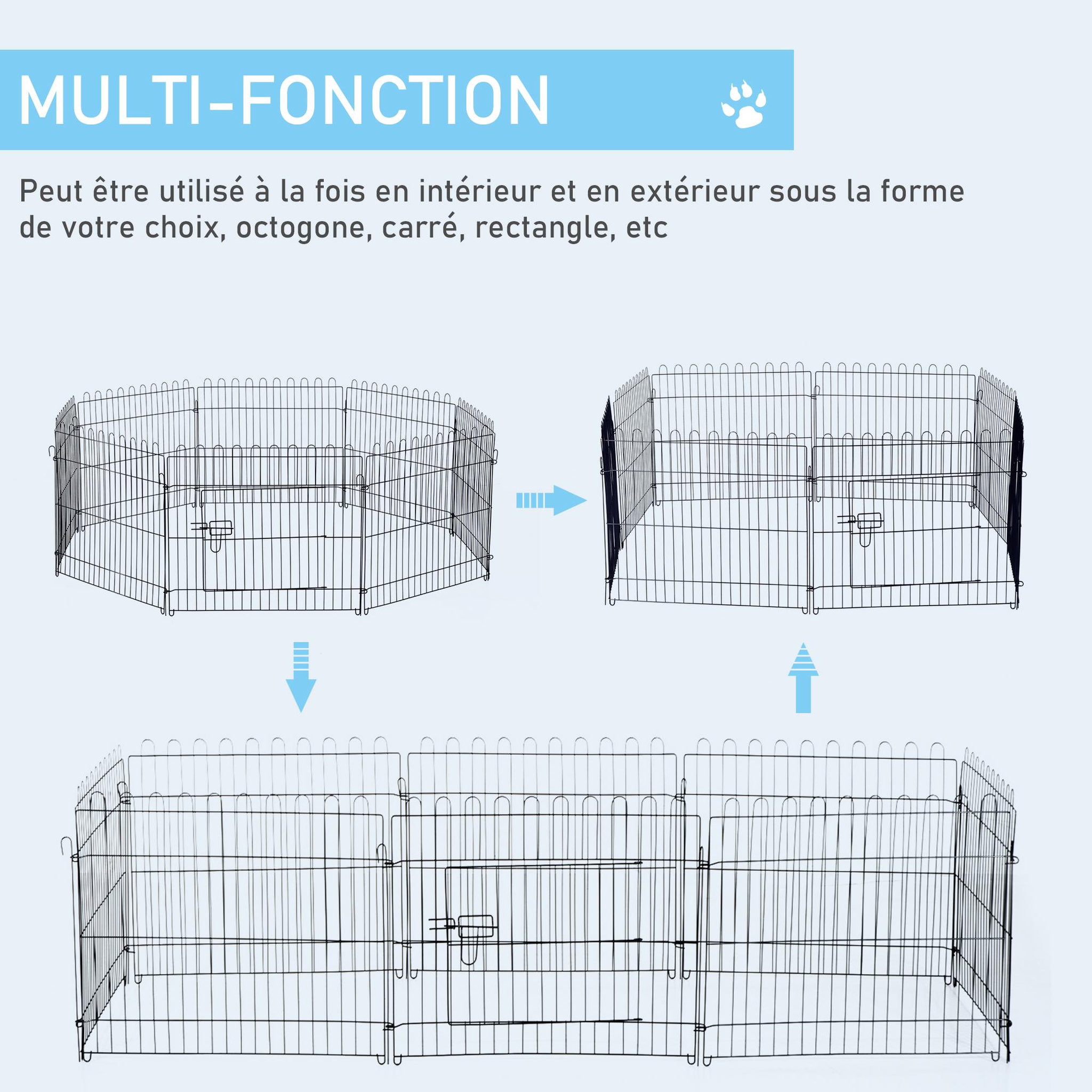 Voir la diapositive 4 : PAWHUT Pawhut parc enclos pour chiens chiots animaux domestiques diamètre 158 cm 8 panneaux 71l x 61h cm noir