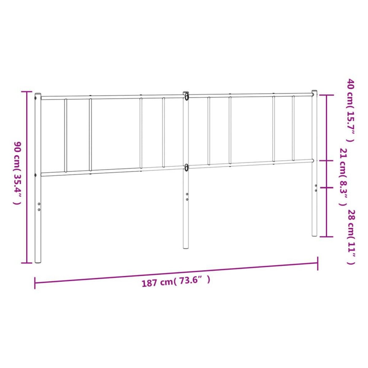 VIDAXL Tete de lit metal noir 180 cm