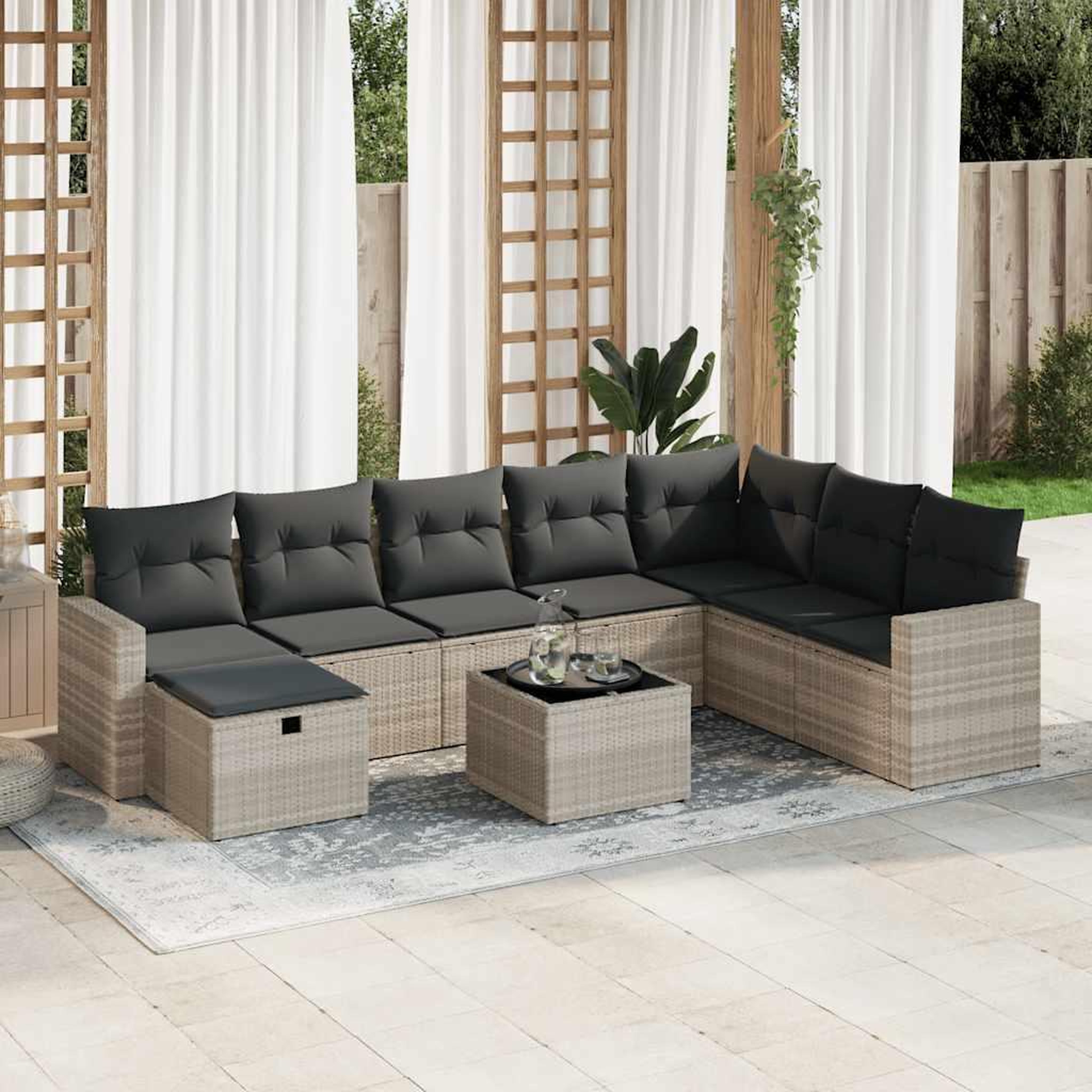 Voir la diapositive 2 : VIDAXL Salon de jardin 9 pcs avec coussins gris clair resine tressee