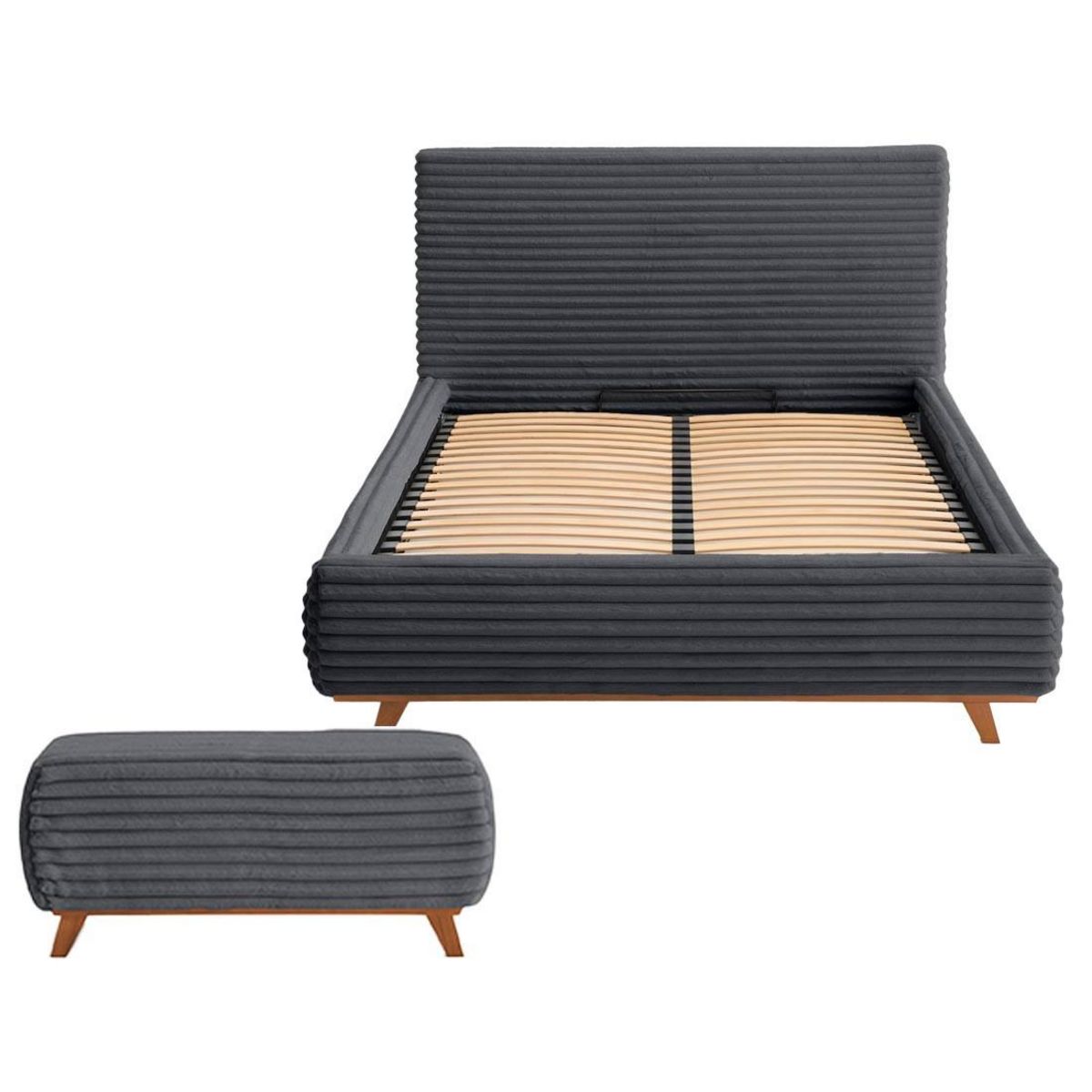 BEST MOBILIER Cristal - lit coffre avec bout de lit - 180x200 - sommier inclus - fausse fourrure côtelée