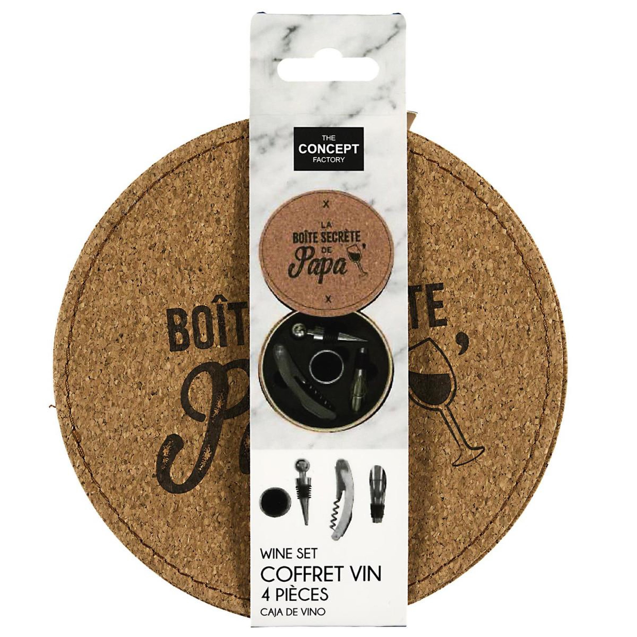 Voir la diapositive 6 : The concept Factory Coffret à vin 4 pièces  la boîte secrète de papa  14cm naturel