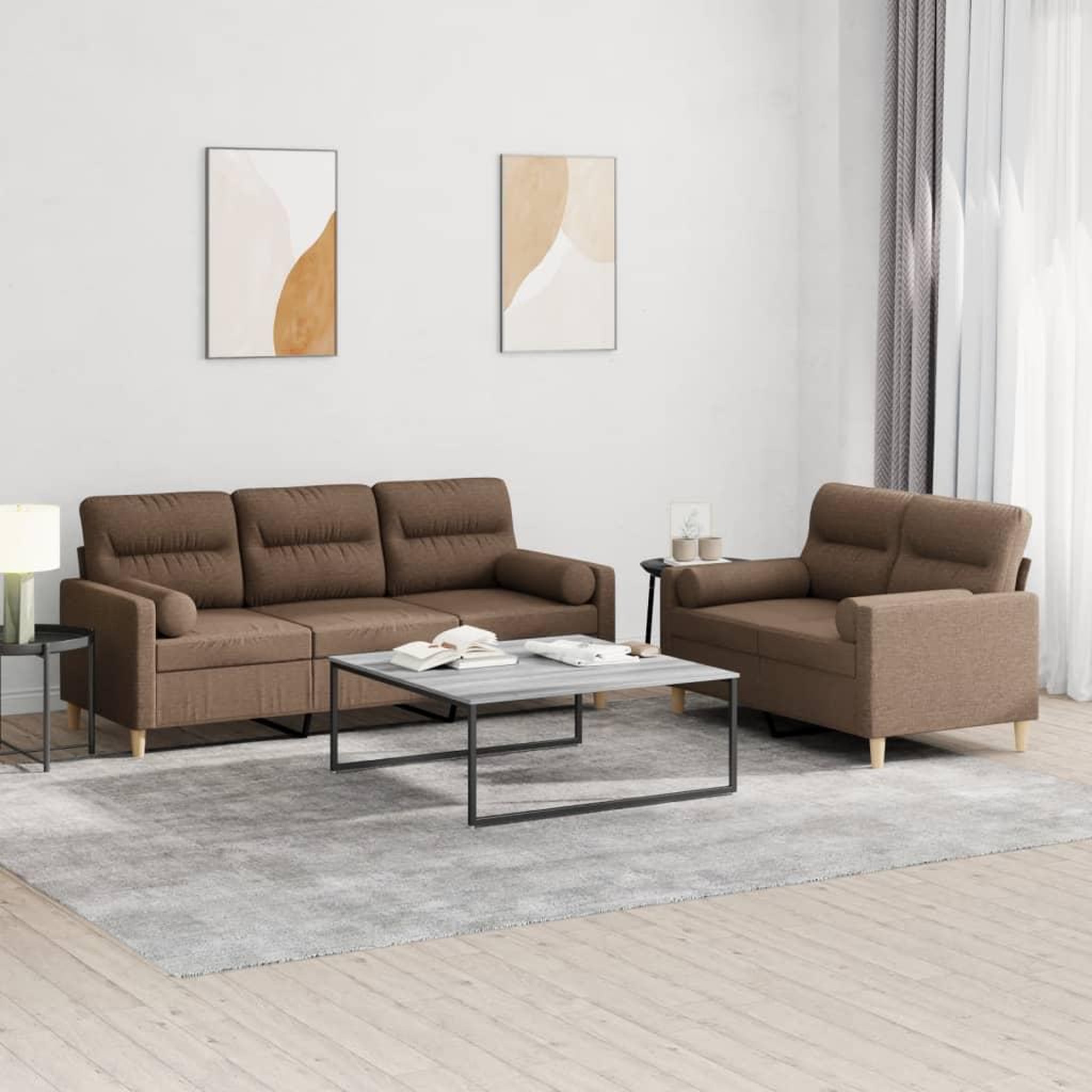 VIDAXL Ensemble de canapes 2 pcs avec coussins marron tissu