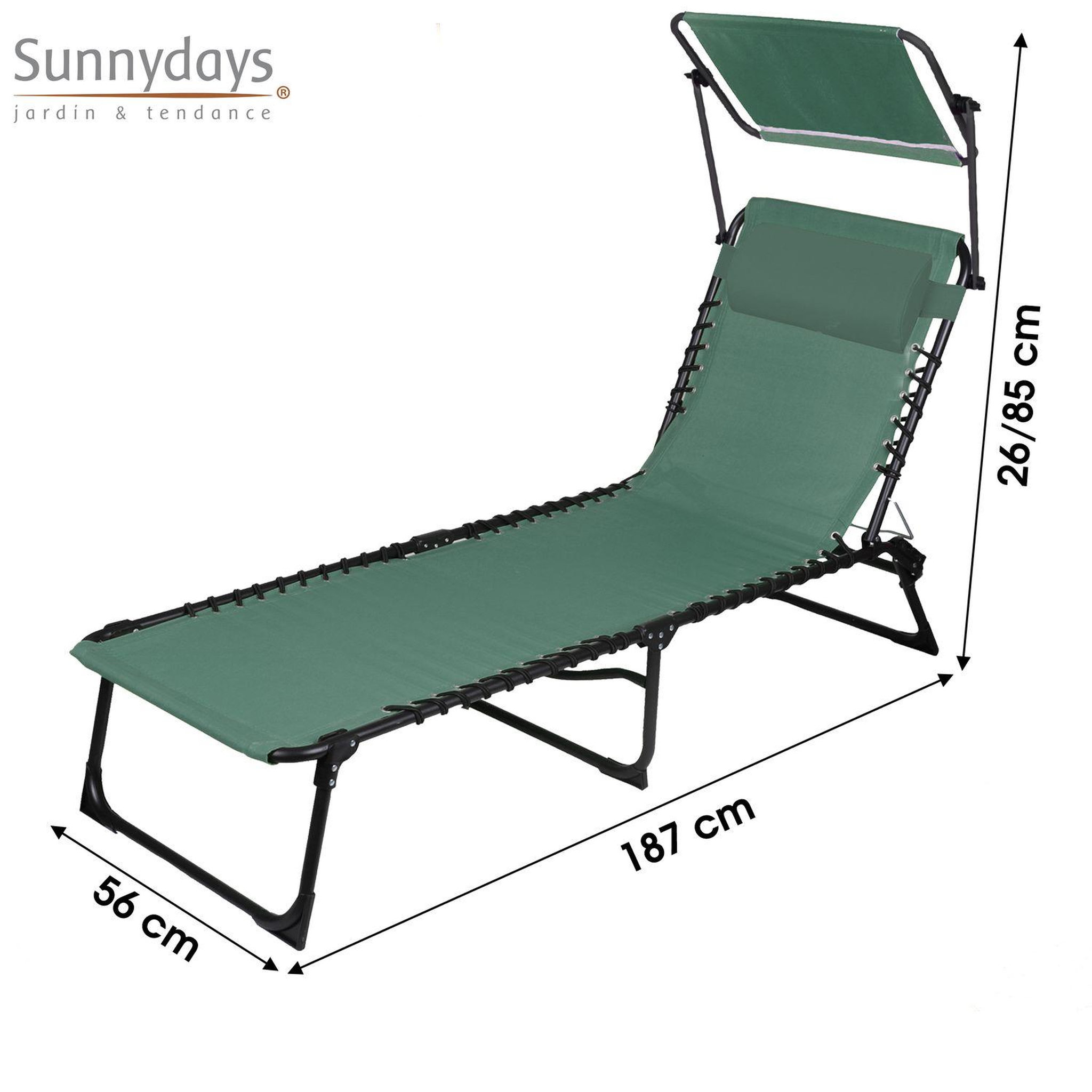 Voir la diapositive 4 : TOILINUX Lot de 2 bains de soleil avec parasol et coussin - thé vert