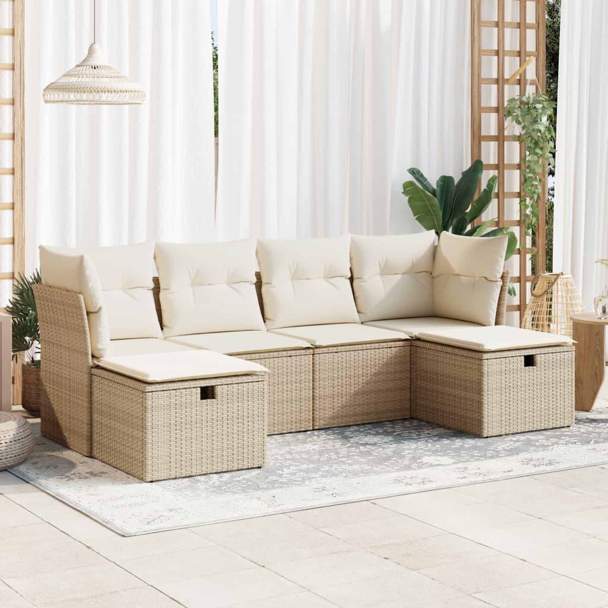 VIDAXL Salon de jardin avec coussins 6 pcs beige resine tressee
