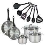 Fackelmann Set de 2 poêles 24 et 28 cm en inox, 3 faitouts inox 16, 20 et 24 cm et 6 ustensiles RPET Fackelmann Geneva