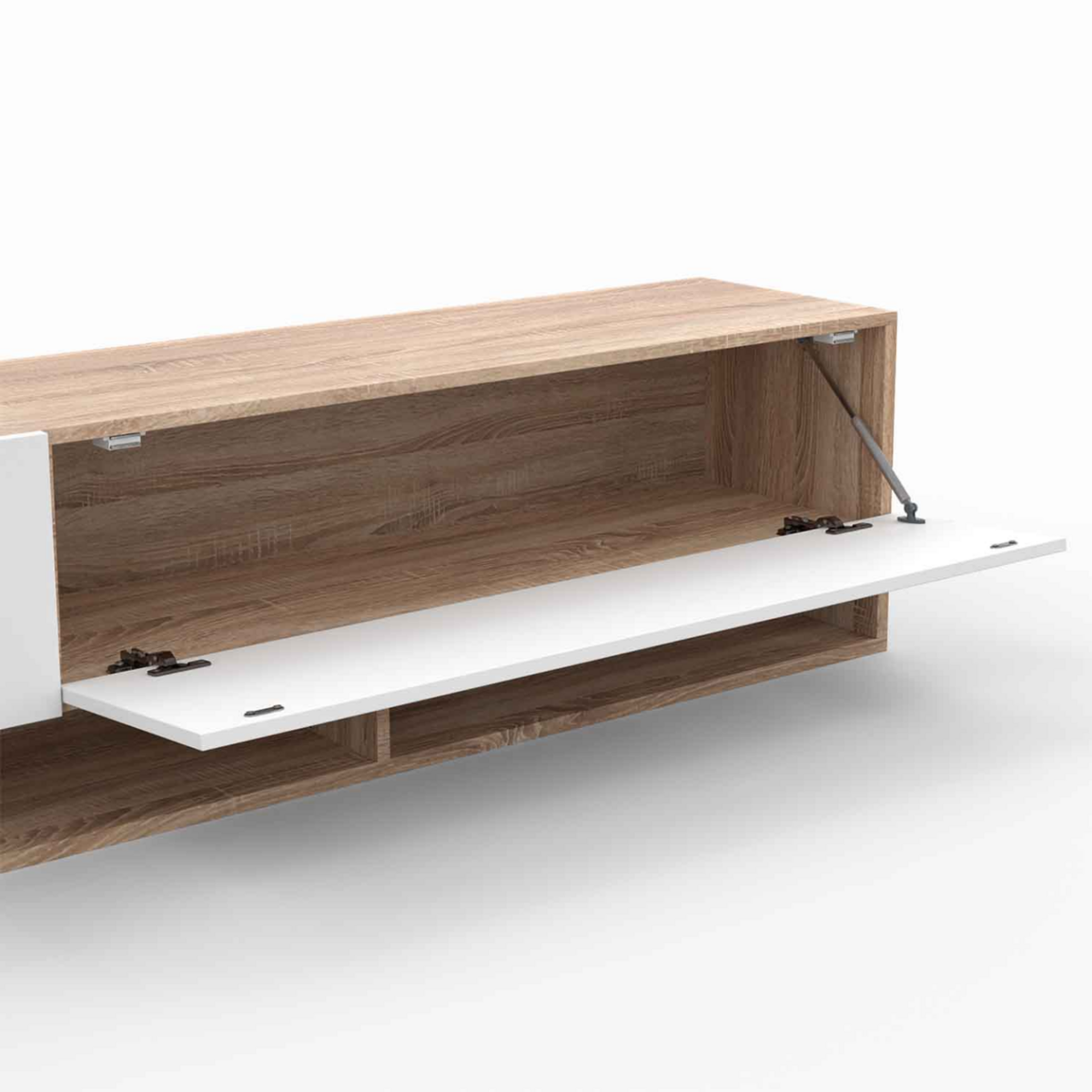 ID MARKET Meuble TV 180 cm suspendu ELIO 2 portes avec étagère bois et blanc