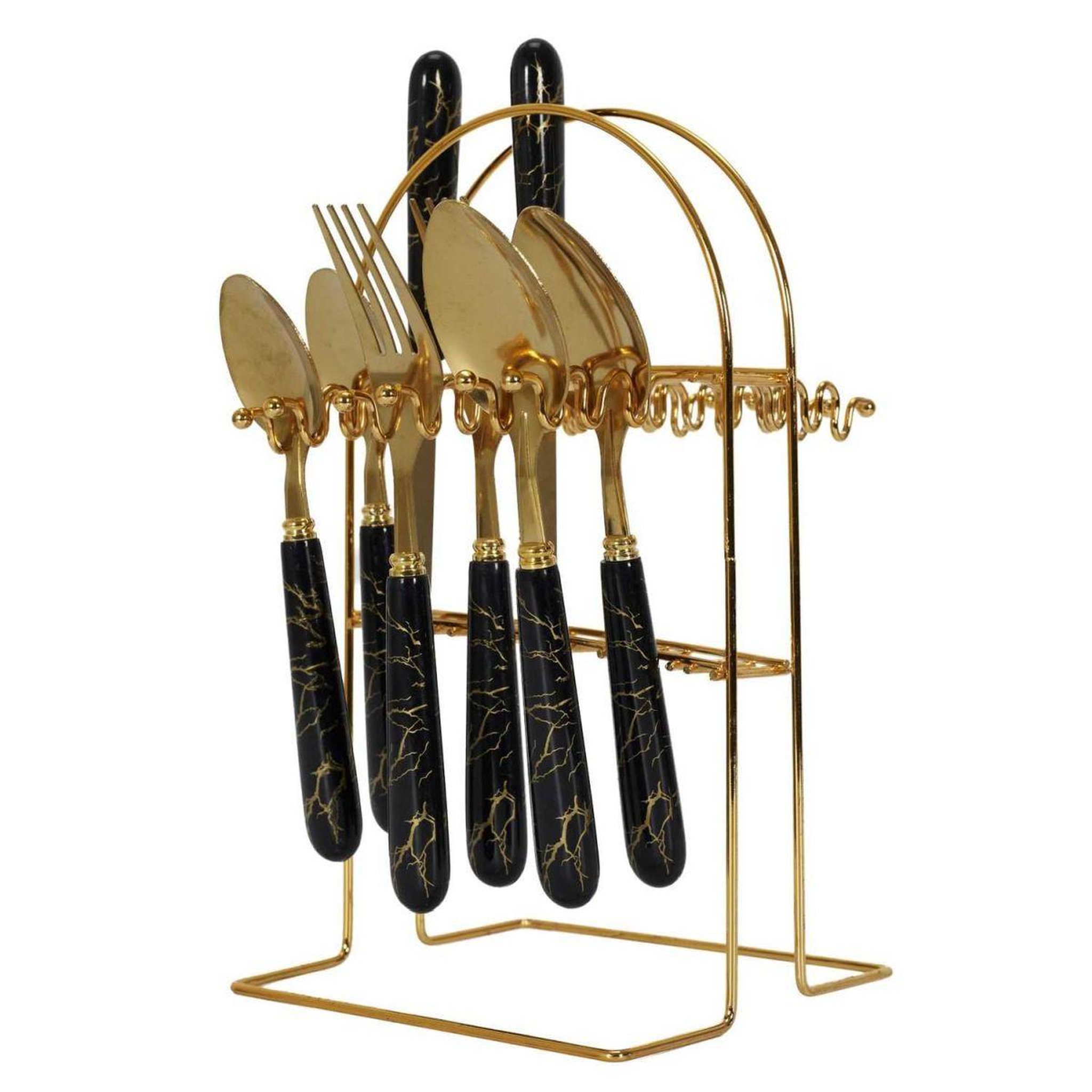 The Home Deco Factory Ménagère 24 Pièces Avec Support  Eclat  26cm Noir & Or
