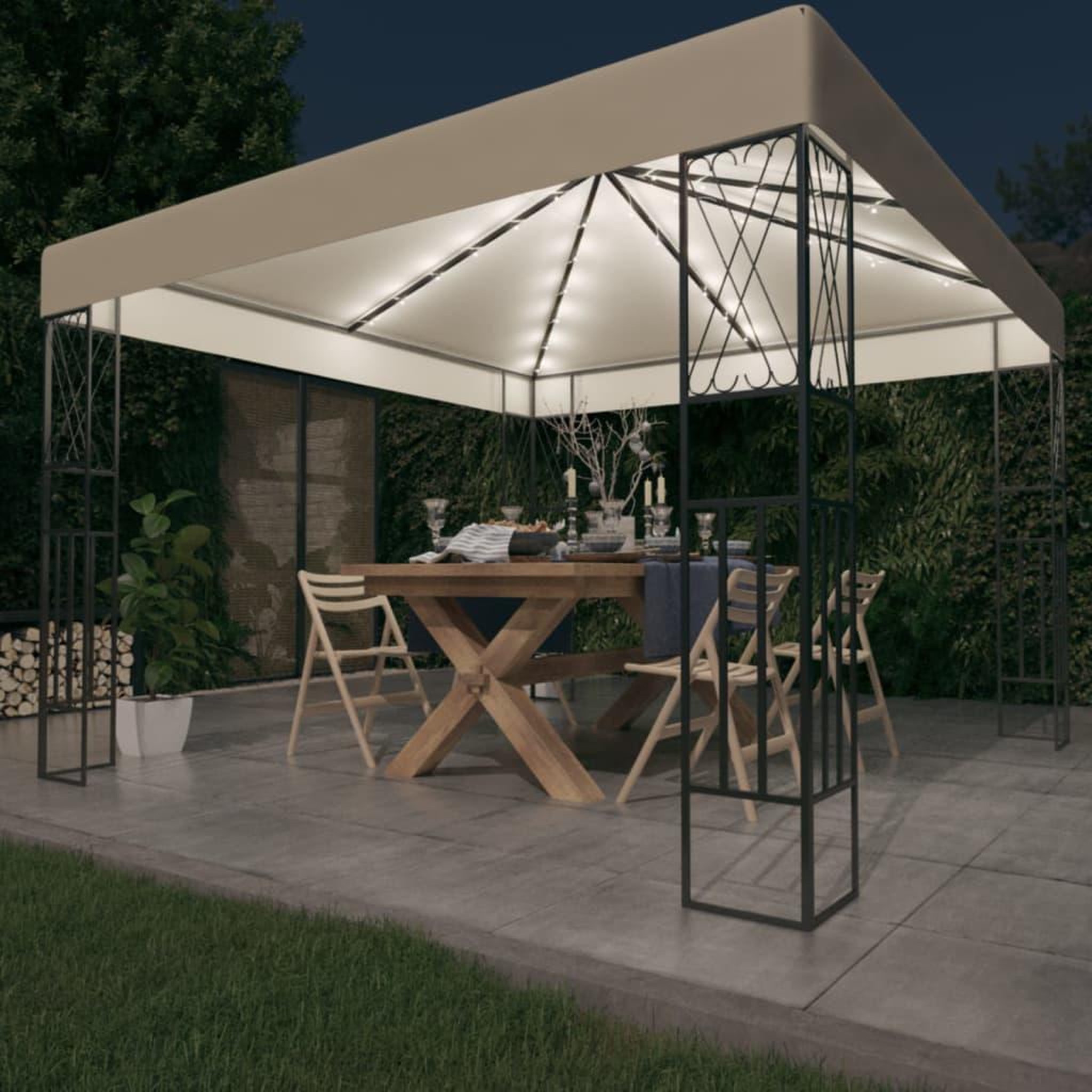 Voir la diapositive 1 : VIDAXL Tonnelle avec guirlande lumineuse a LED 3x3 m Creme Tissu