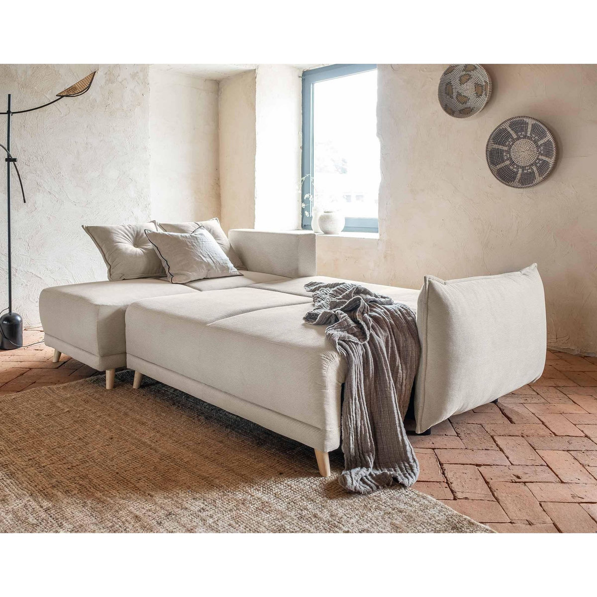 BEST MOBILIER Lena - canapé d'angle réversible 4 places - convertible avec coffre - en velours côtelé