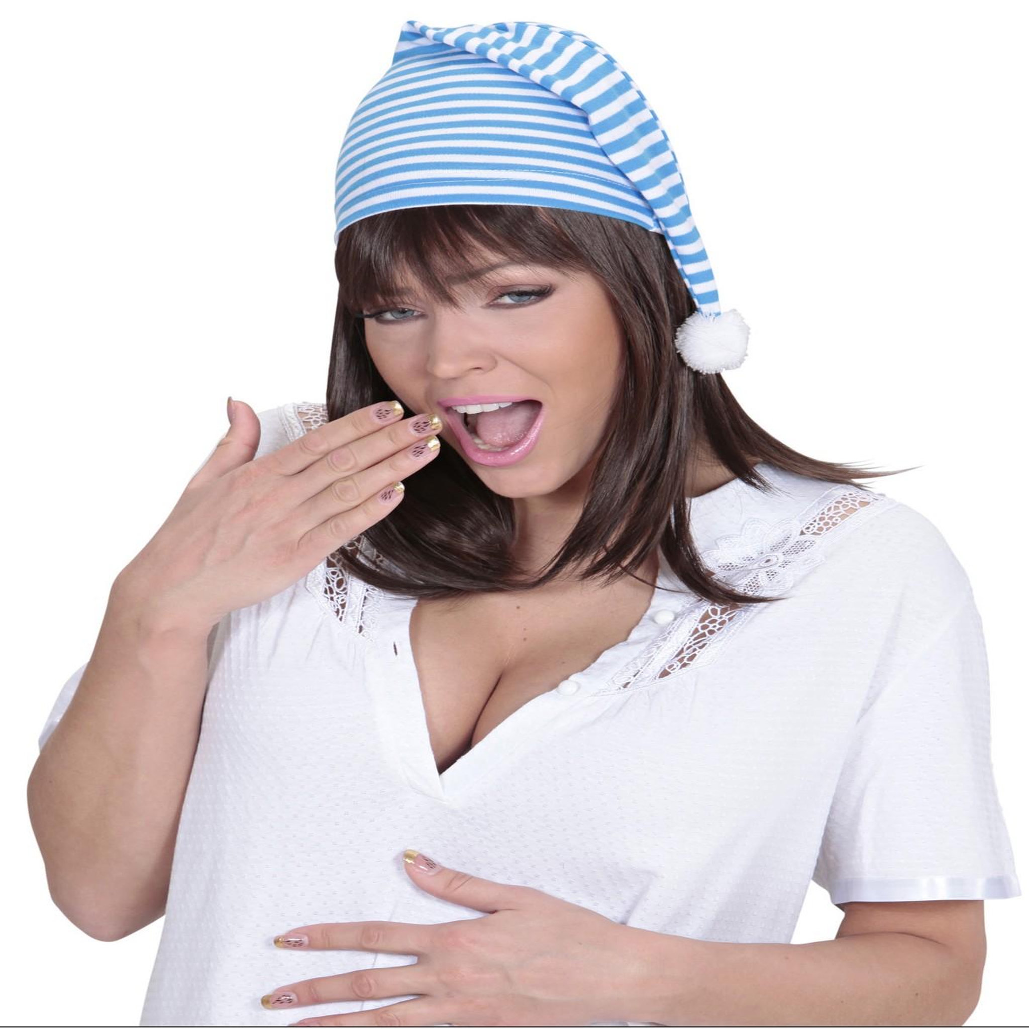 Voir la diapositive 3 : WIDMANN Bonnet de Nuit Bleu à Rayures