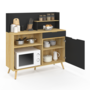 Voir la diapositive 4 : ID MARKET Buffet bas de cuisine 120 CM OLAF plan de travail H.83 cm 1 porte + 1 tiroir façon hêtre et noir