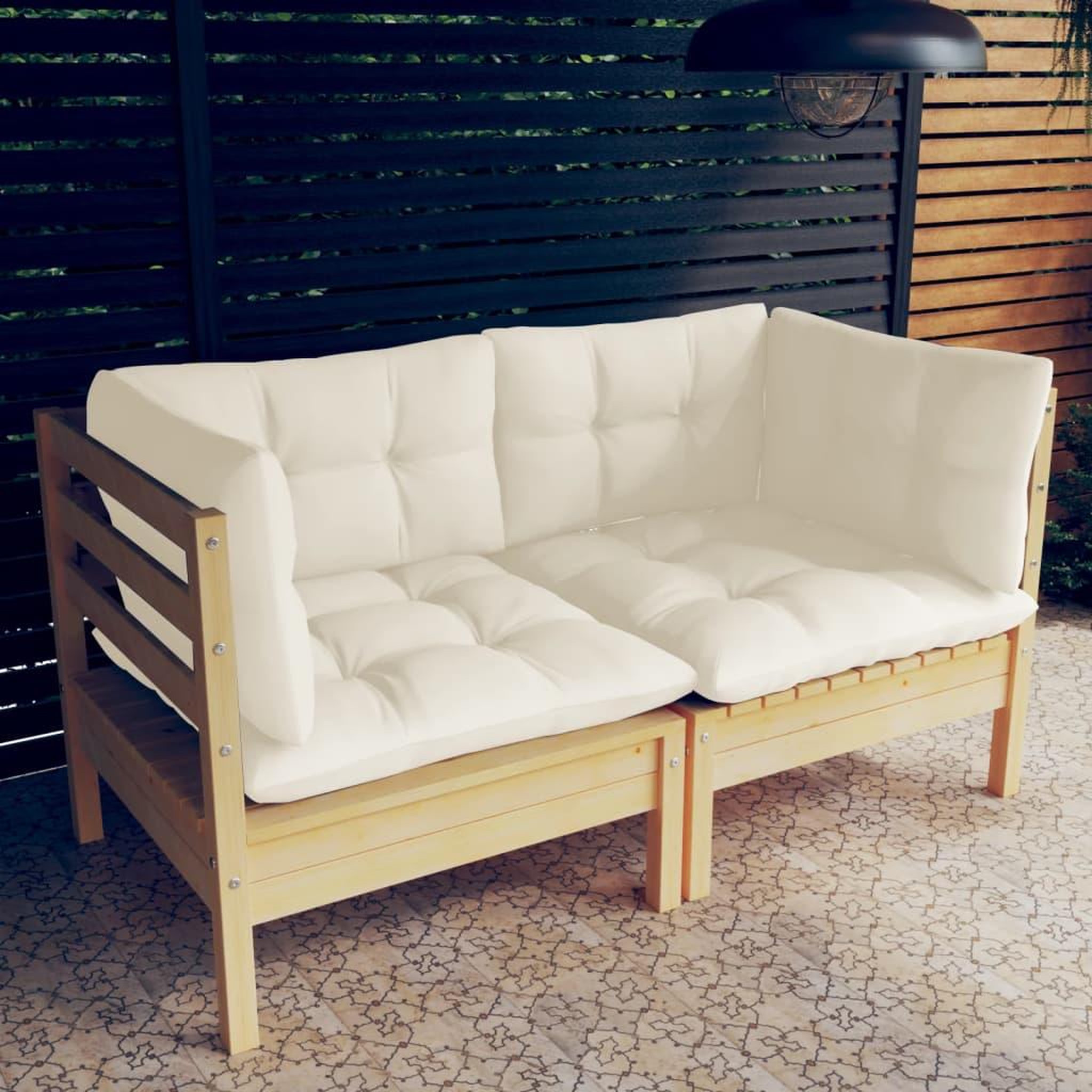 Voir la diapositive 1 : VIDAXL Canape 2 places de jardin et coussins creme Bois de pin solide