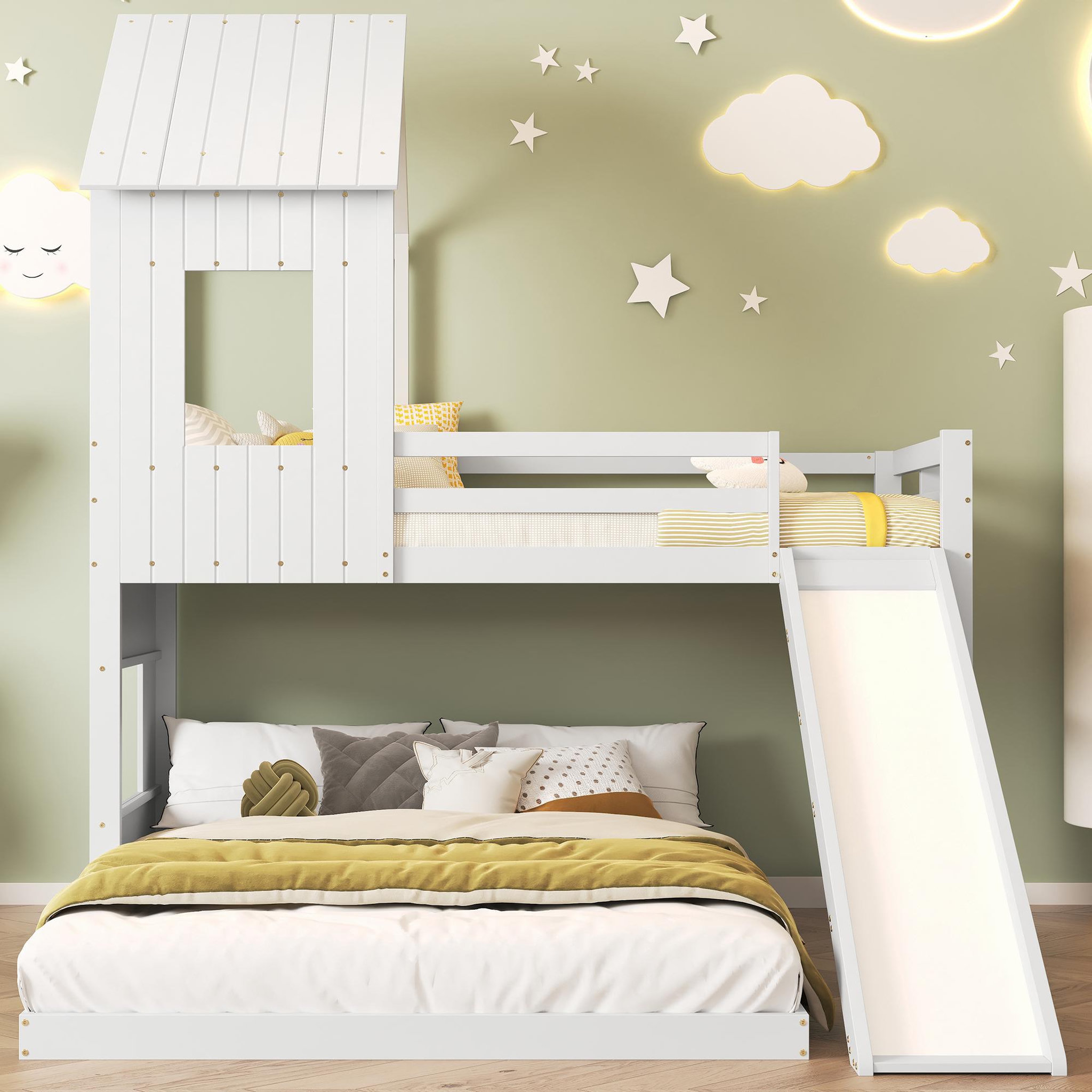 Voir la diapositive 2 : MERAX Lit superposé 90x200(140x200)cm pin coloris blanc