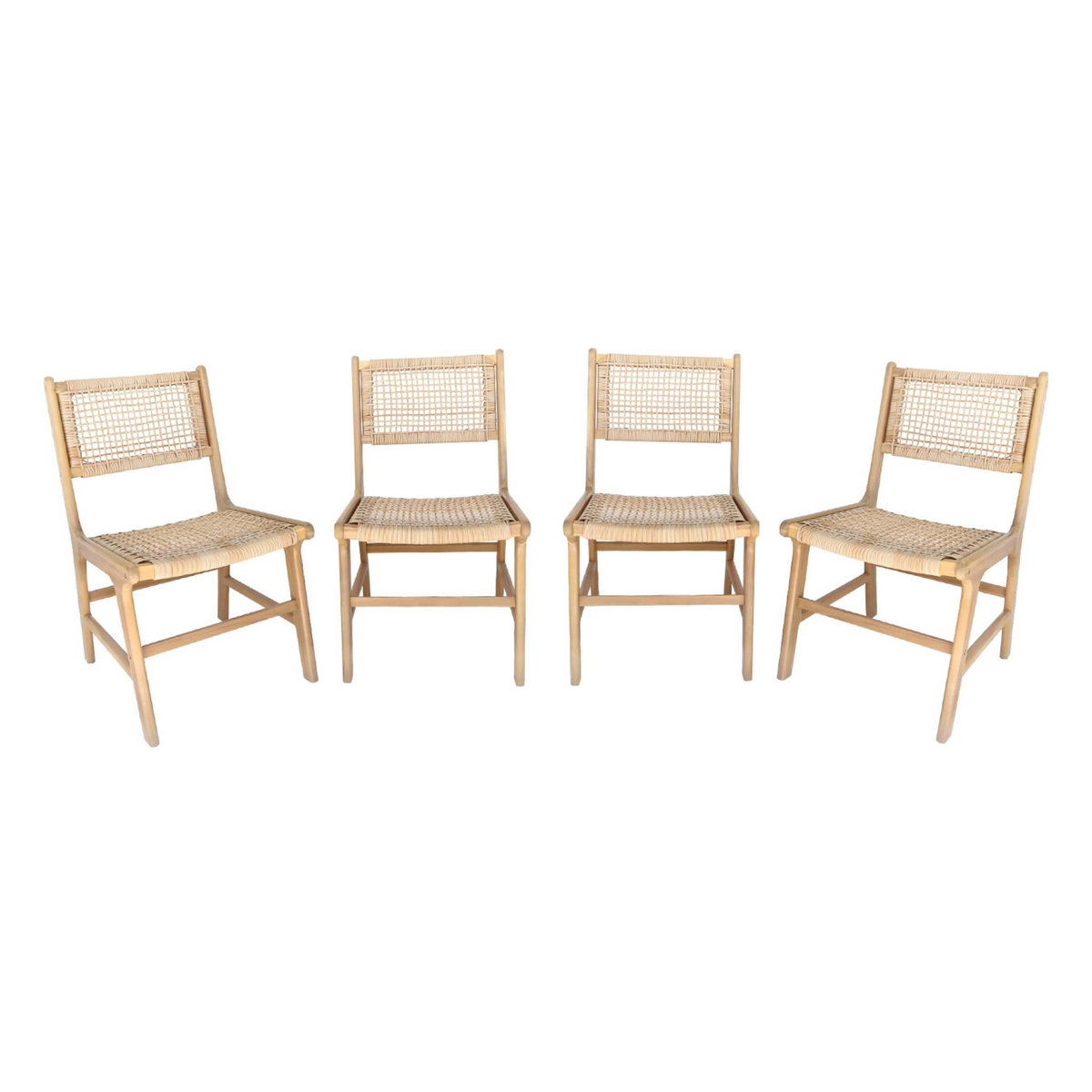 SWEEEK Lot de 4 chaises de jardin Ocara. cannage et bois. L 61 x 51 x 85cm