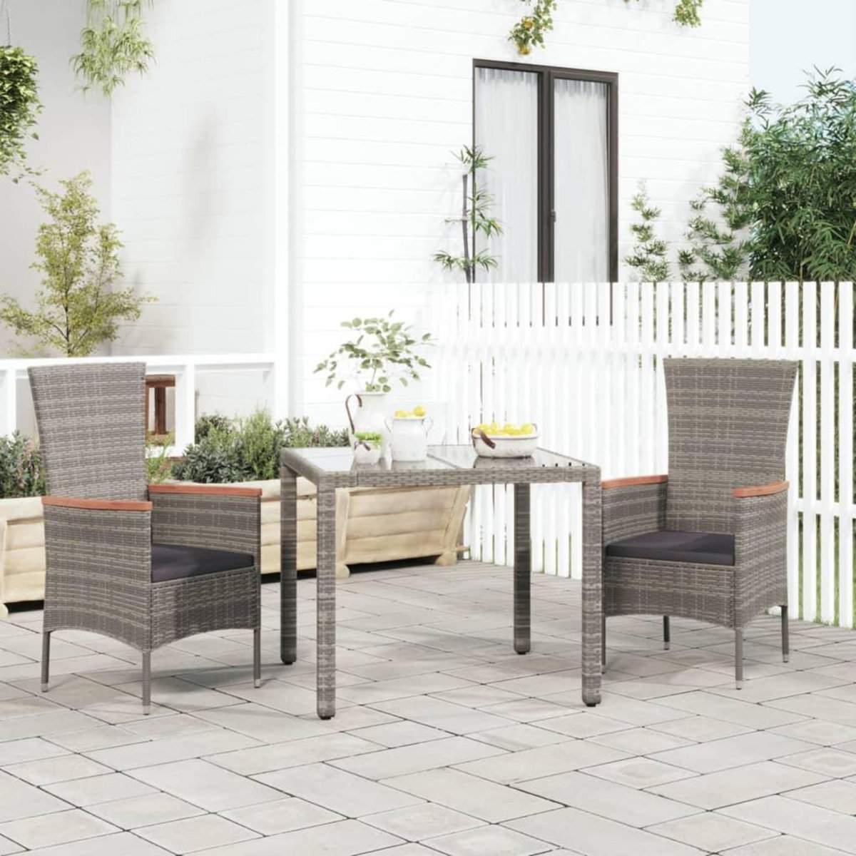 VIDAXL Chaises de jardin avec coussins lot de 2 Resine tressee Gris
