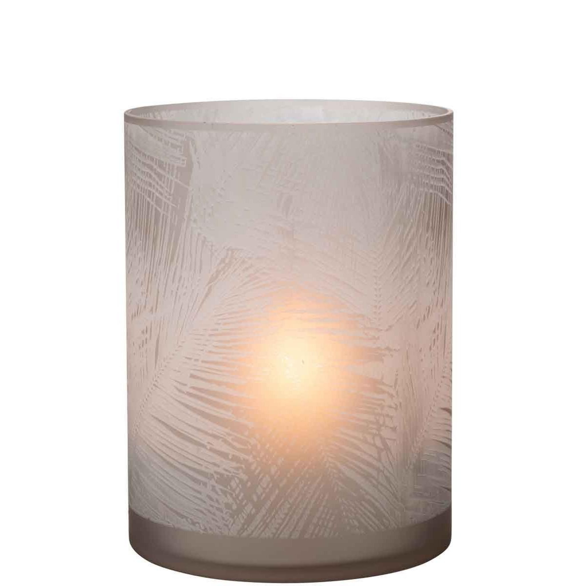 Voir la diapositive 2 : J-LINE Photophore design en verre  feuilles  24cm beige
