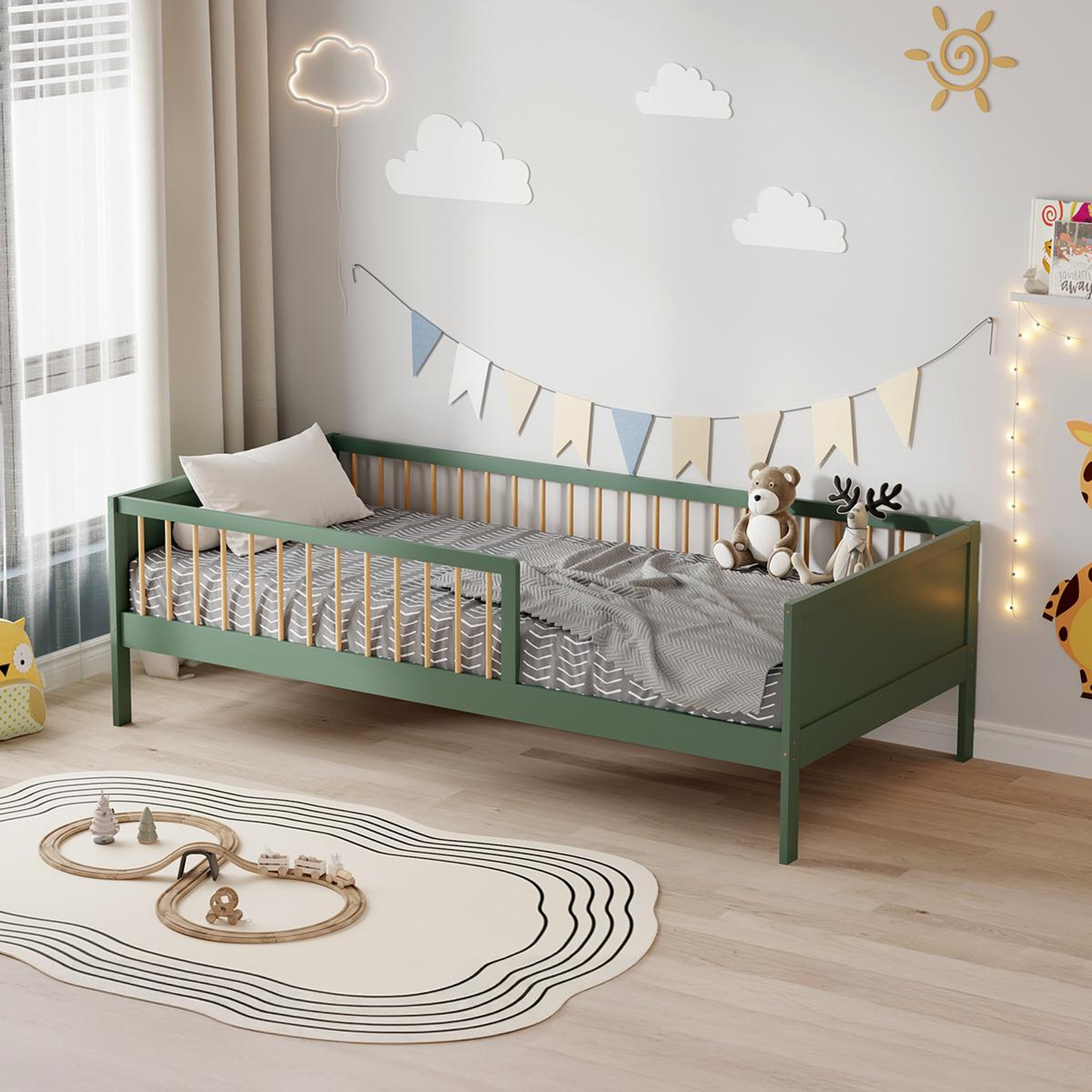 Voir la diapositive 2 : MINEA Minea | lit avec barrière pepito 90x190 cm (matelas non inclus)