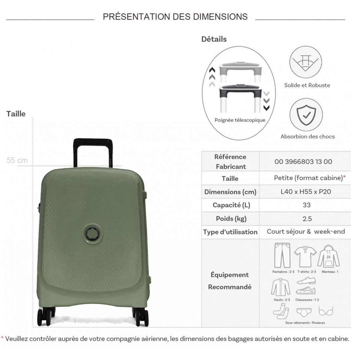 Delsey Valise cabine rigide Beaumont TSA Polypropylène 55cm
