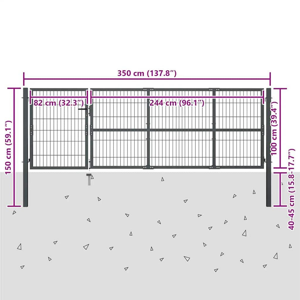 VIDAXL Portail de jardin avec poteaux en acier 350 x 100 cm anthracite