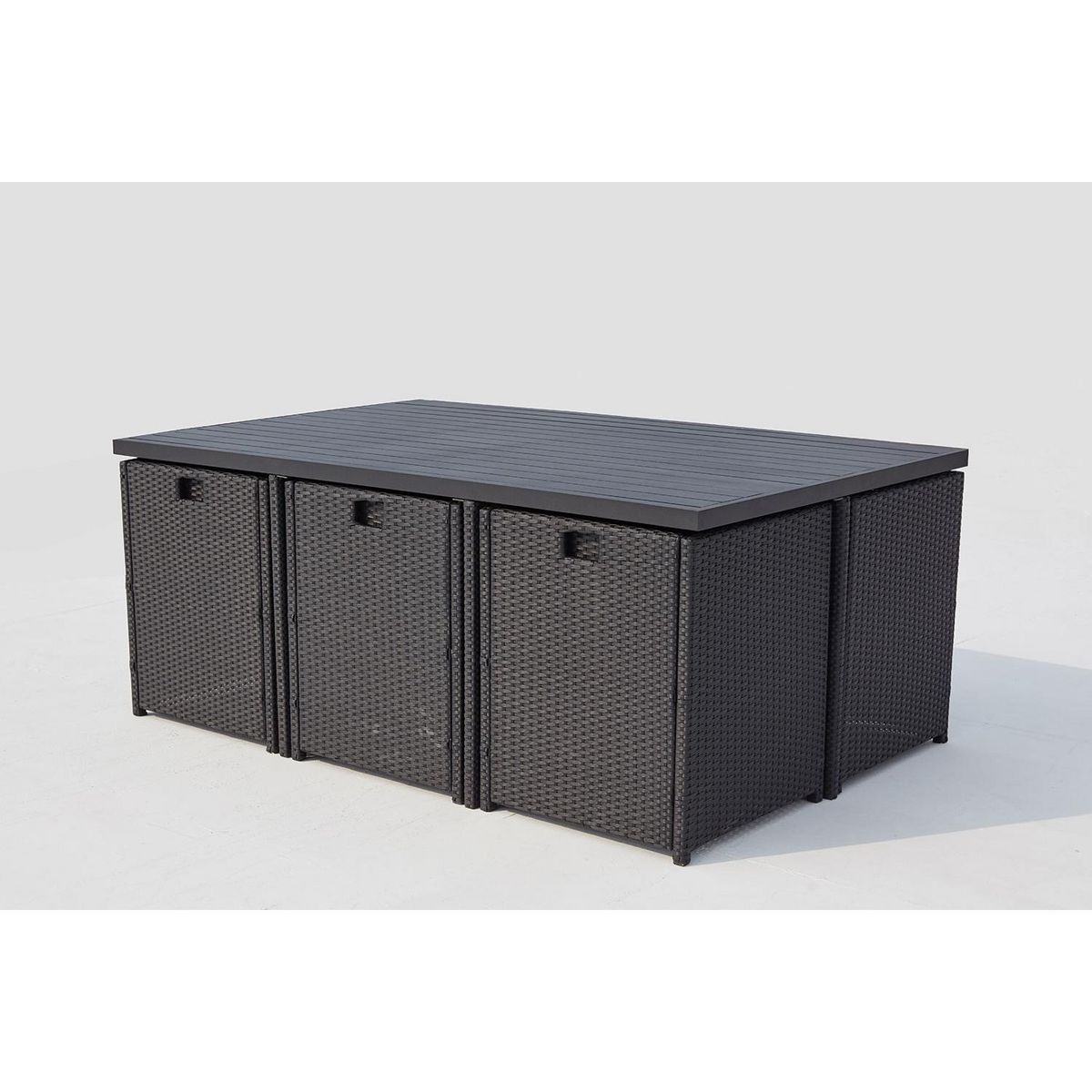 CONCEPT USINE Table et chaise 10 places encastrables alu résine noir-gris SUNSET