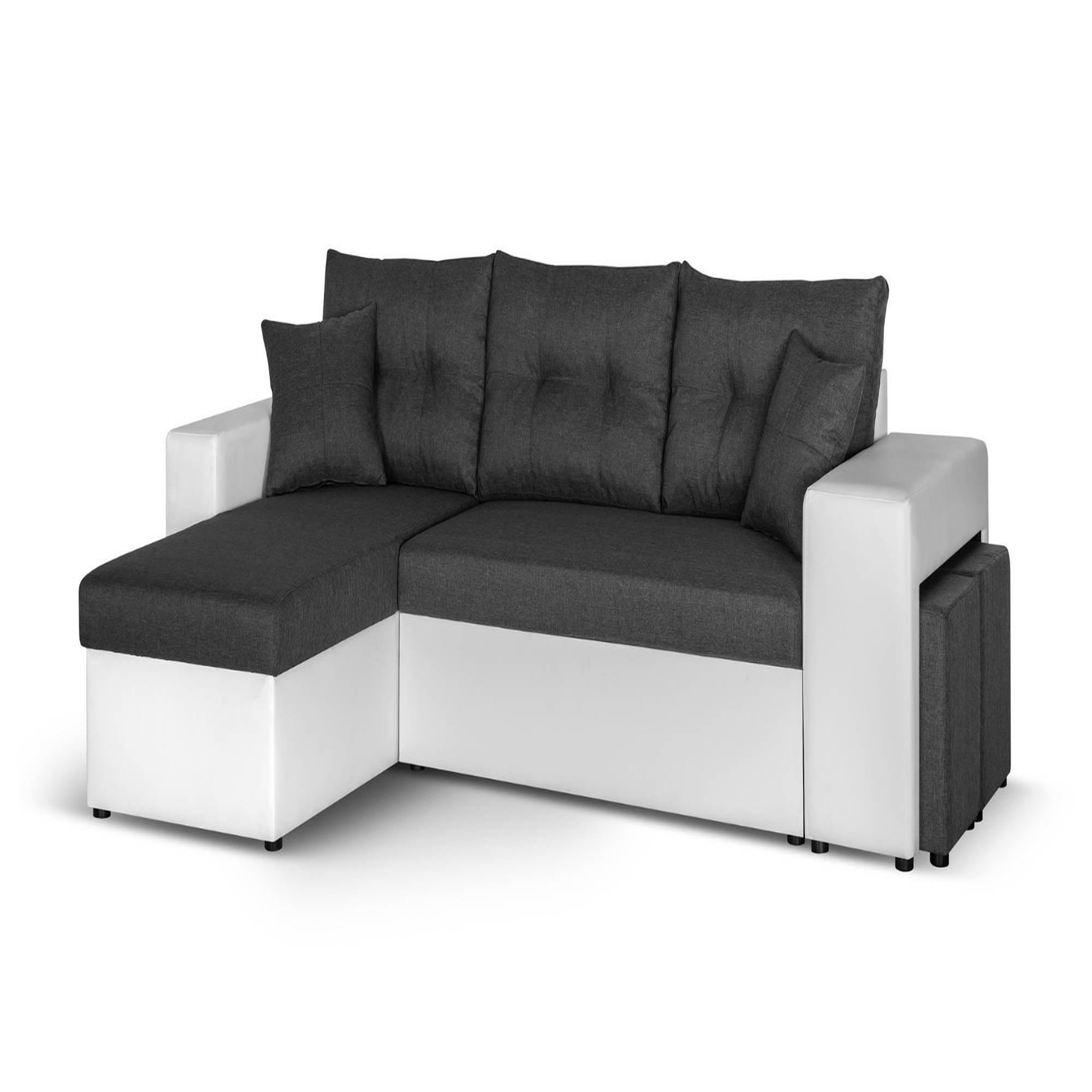 Voir la diapositive 2 : BEST MOBILIER California - canapé d'angle réversible - convertible avec coffre et étagère de rangement - en simili et tissu