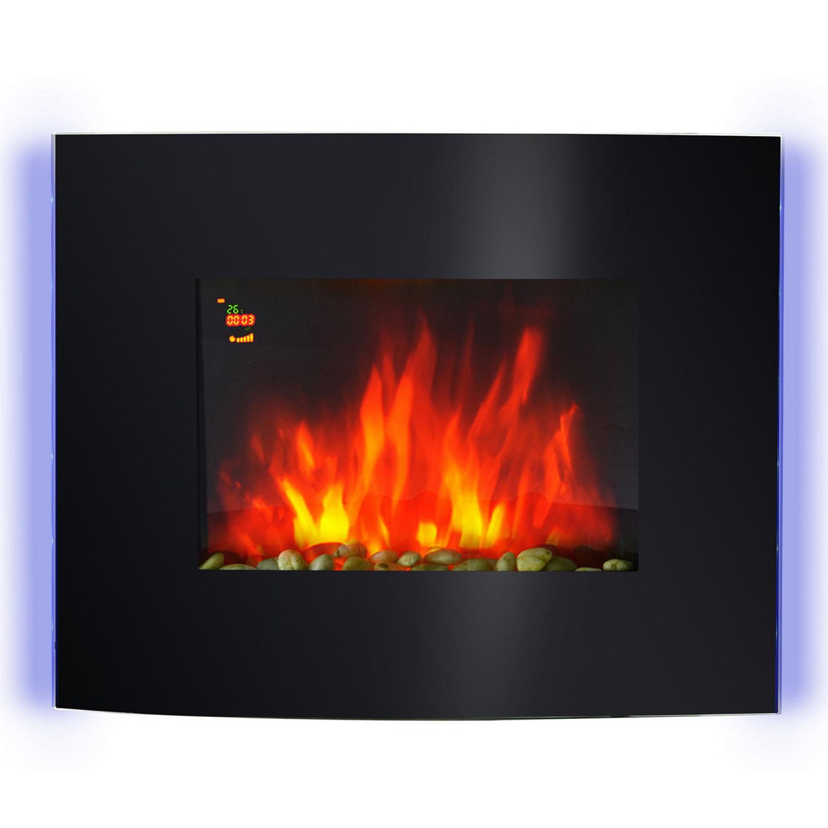 HOMCOM Cheminée électrique murale éclairages latéraux LED design avant-gardiste affichage LED avec télécommande et minuterie 900/1800 W luminosité réglable noir