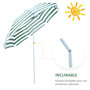 Voir la diapositive 5 : OUTSUNNY Parasol inclinable octogonal de plage Ø 180 cm tissu polyester haute densité anti-UV mât démontable vert blanc rayé