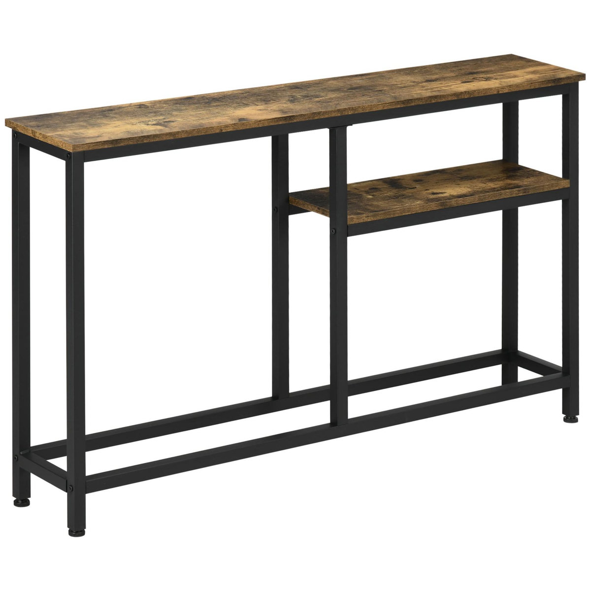 HOMCOM Console design industriel 2 étagères acier noir panneaux aspect bois vieilli