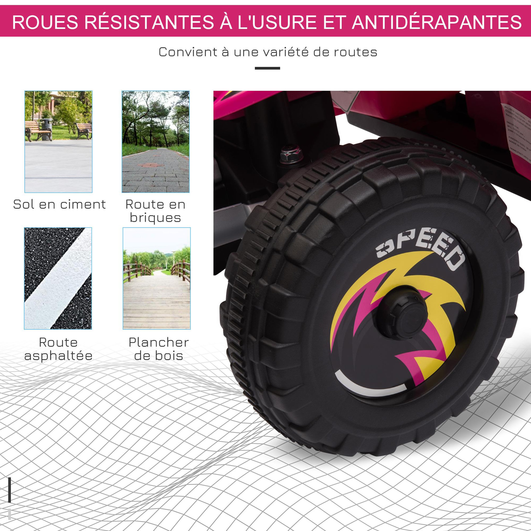 Voir la diapositive 6 : HOMCOM Quad électrique enfant - voiture électrique enfant - marche AV, AR - 6 V, V. max. 4,6 Km/h - rose