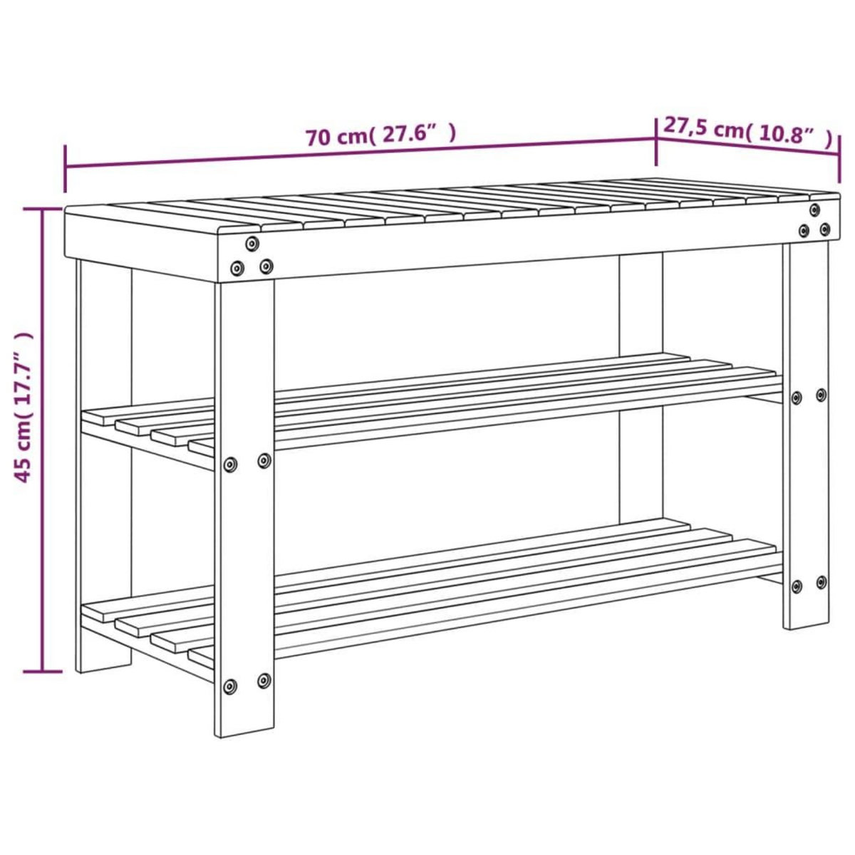 VIDAXL Etagere a chaussures 3 niveaux 70x27,5x45 cm bambou