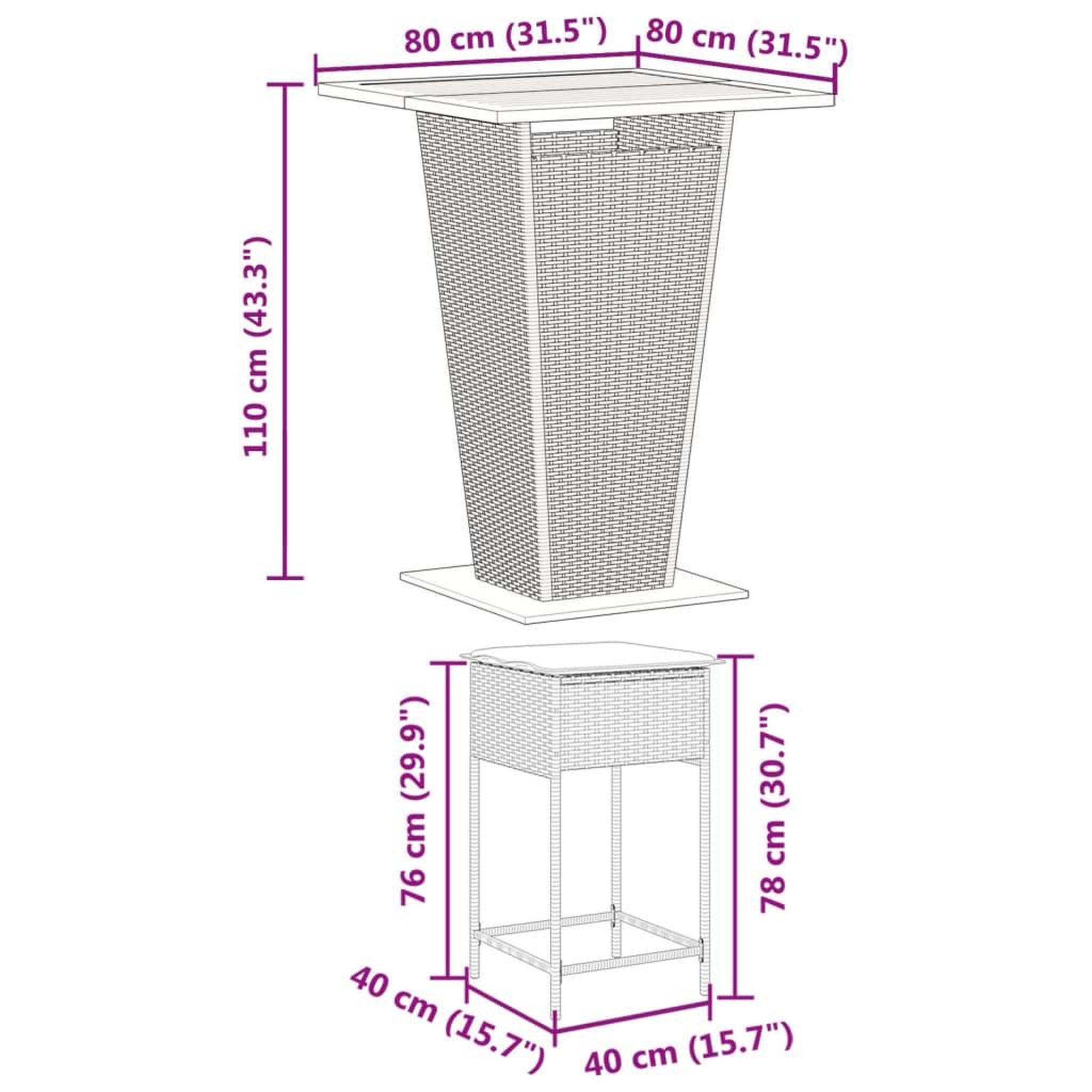 Voir la diapositive 6 : VIDAXL Ensemble de bar de jardin 3 pcs et coussins gris resine tressee