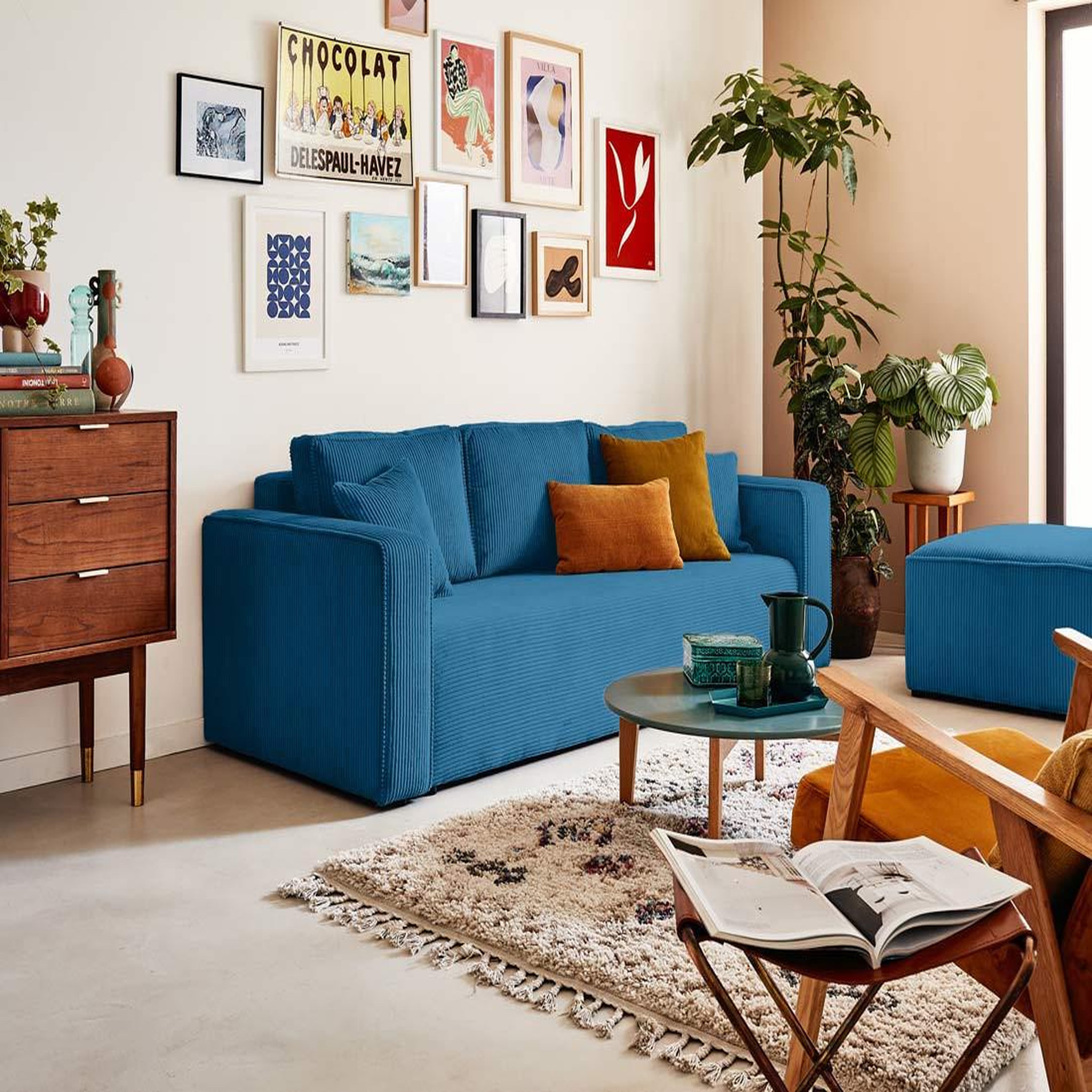Voir la diapositive 3 : BEST MOBILIER Topaze - pouf - en velours côtelé