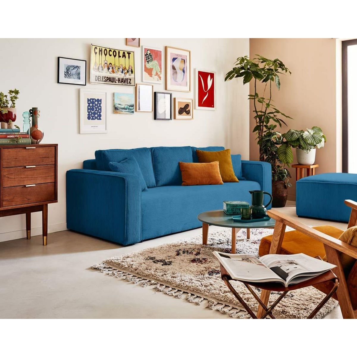 BEST MOBILIER Topaze - pouf - en velours côtelé