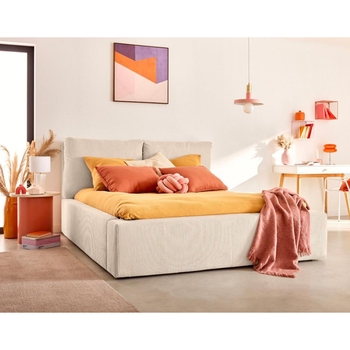 LISA DESIGN Pivoine - lit coffre - 180x200 - en velours côtelé - sommier inclus