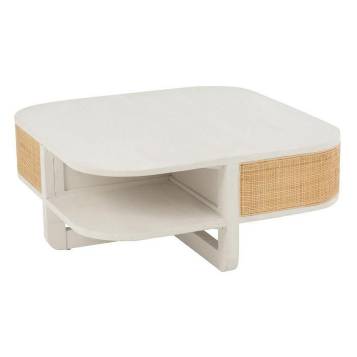 Paris Prix Table Basse en Rotin  Molly  85cm Blanc & Beige