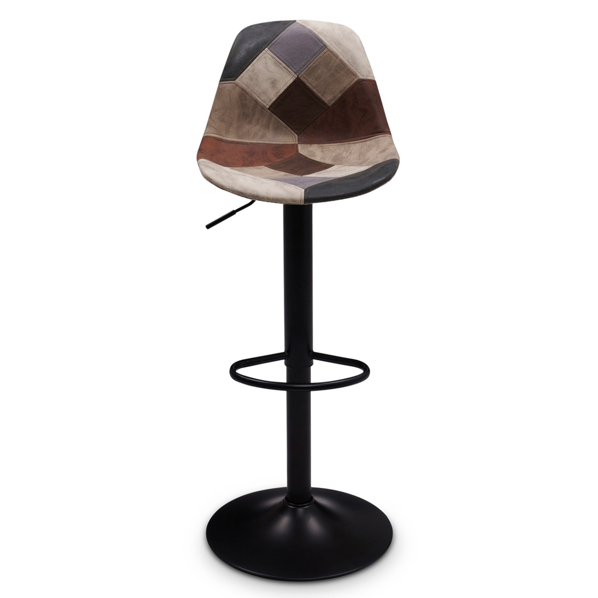 Voir la diapositive 3 : ID MARKET Lot de 2 tabourets de bar karl design patchworks marron, gris et beiges pied noir