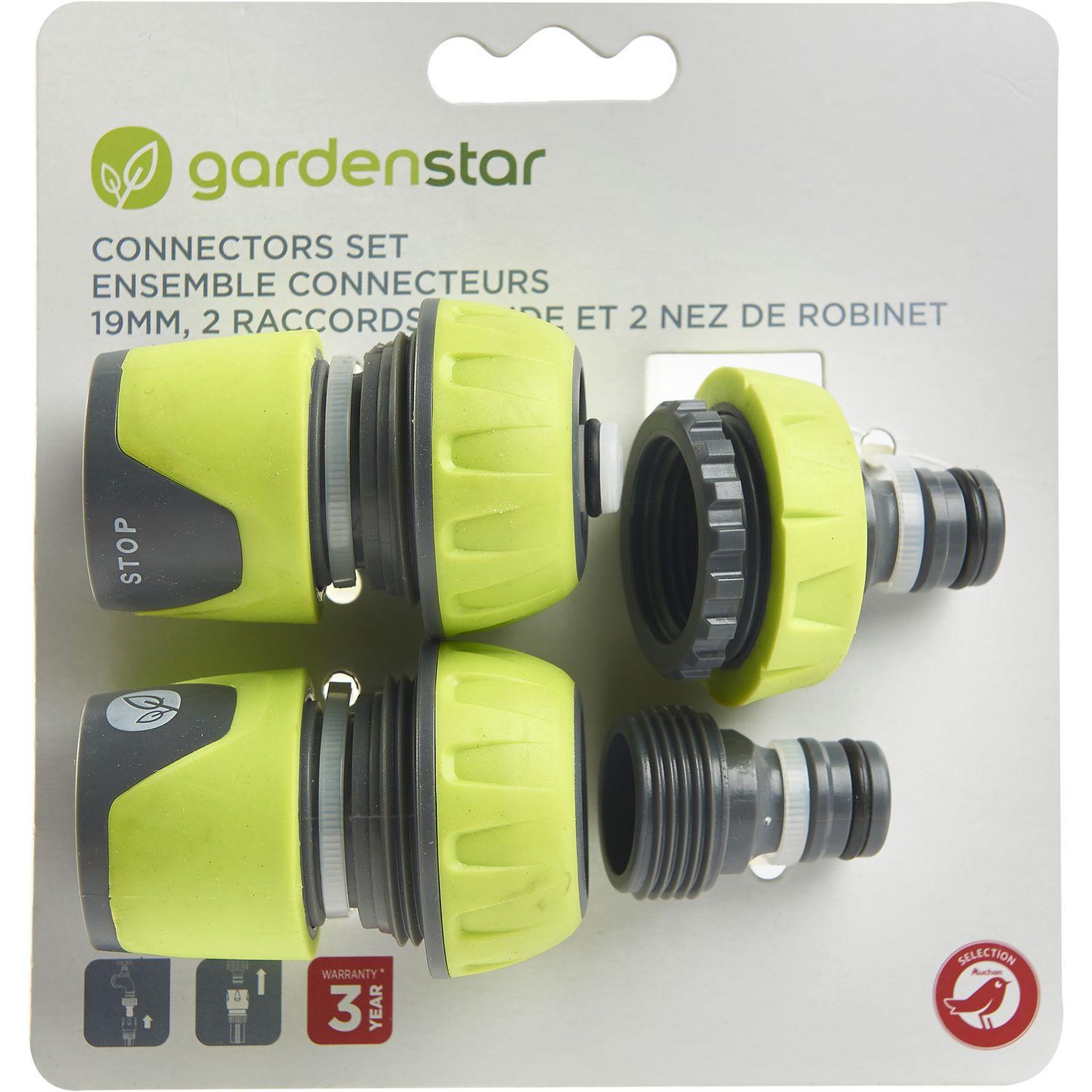 Voir la diapositive 2 : GARDENSTAR Ensemble 4 raccords - D19mm