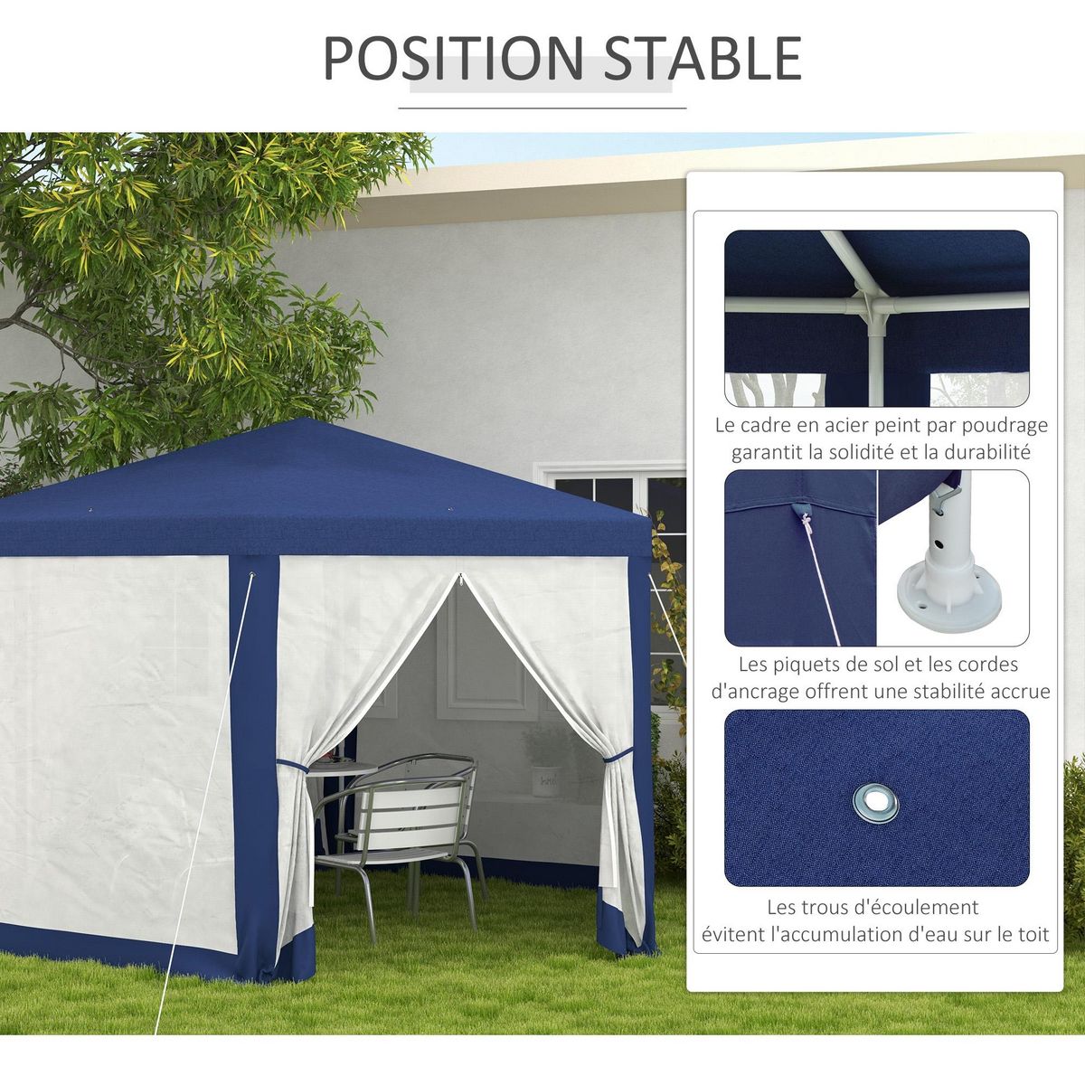 OUTSUNNY Tonnelle barnum tente de réception hexagonale 10 m² style cosy métal polyester imperméabilisé surface env. 10 m² bleu