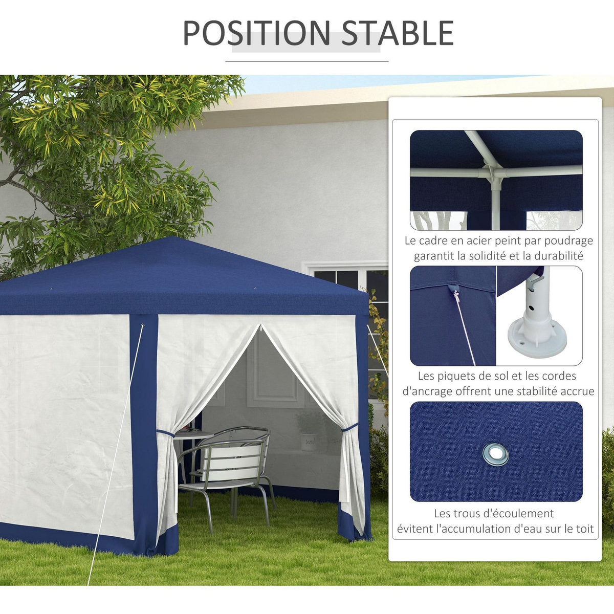 OUTSUNNY Tonnelle barnum tente de réception hexagonale 10 m² style cosy métal polyester imperméabilisé surface env. 10 m² bleu