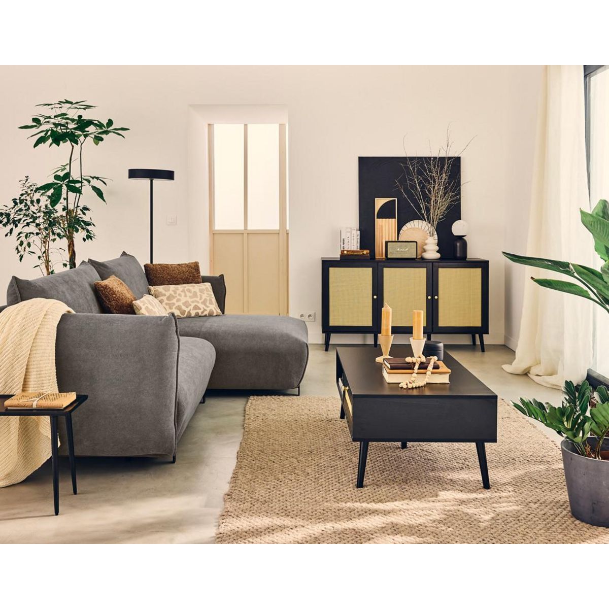 LISA DESIGN Gianni - canapé d'angle droit 4 places convertible avec coffre en tissu