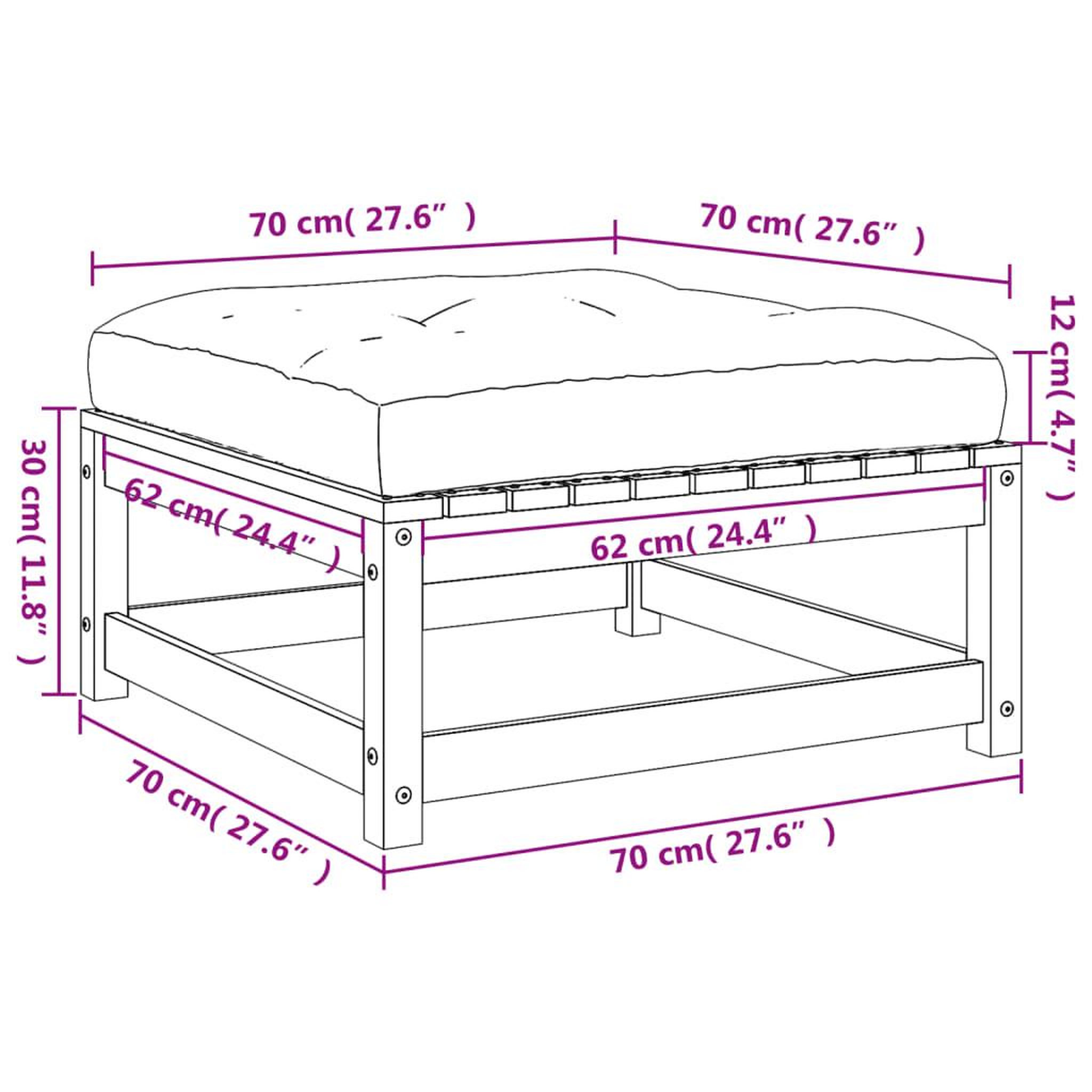 Voir la diapositive 6 : VIDAXL Repose-pieds de jardin avec coussins lot de 2 bois pin impregne