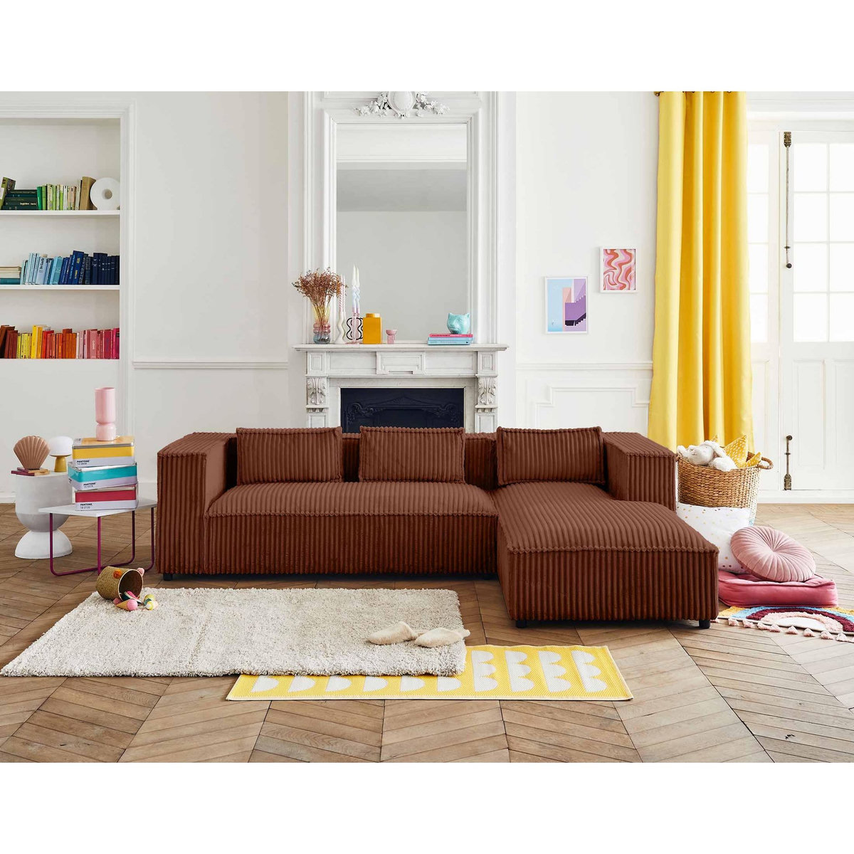 LISA DESIGN Stella - canapé d'angle droit - 4 places - en velours côtelé grosses côtes