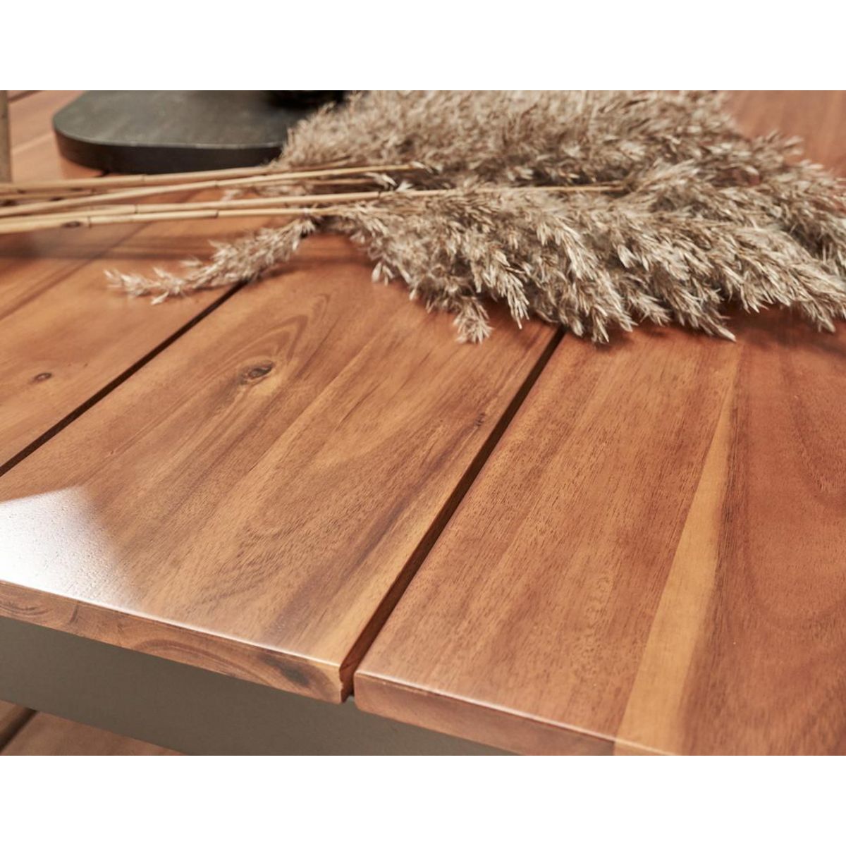 BEST MOBILIER Salome - salon bas de jardin 5 places + table - modulable - bois, métal et coussins noirs