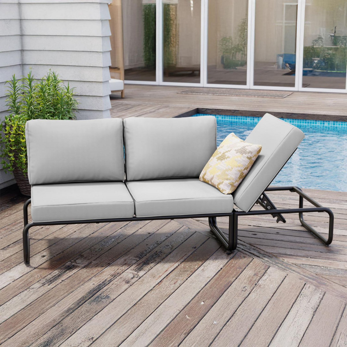 CONCEPT USINE Salon de jardin canapé modulable 2-3 places gris en aluminium SORRENTO