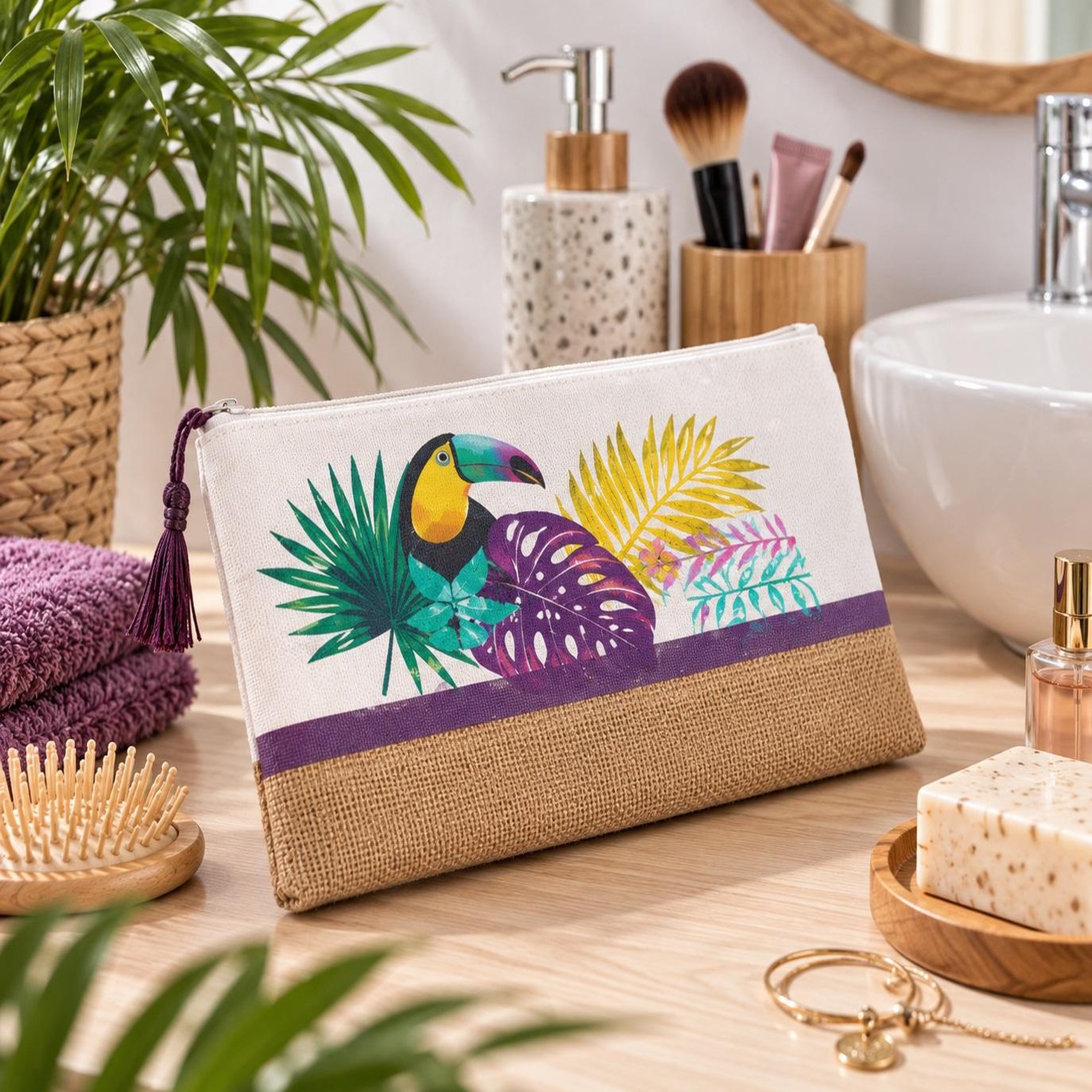 Voir la diapositive 2 : Eden Pochette en jute hawaina design et moderne